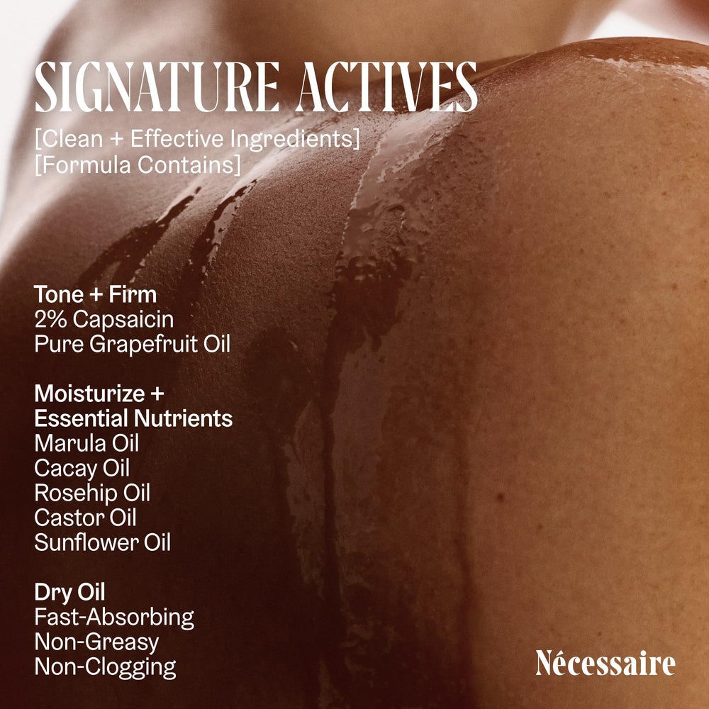 Nécessaire body oil application on arm demonstrating smooth, even massage