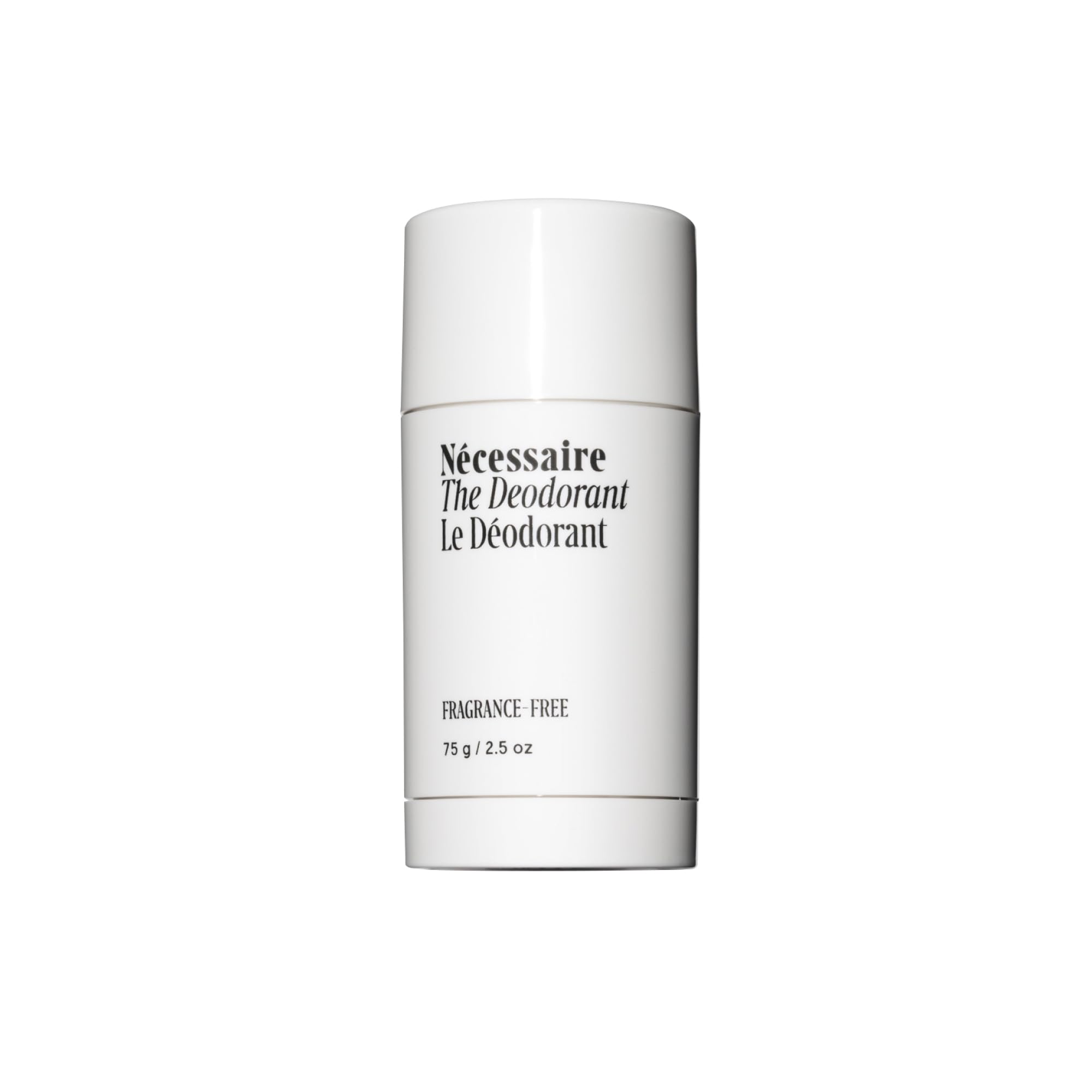 Nécessaire fragrance-free deodorant bottle offers long-lasting freshness.