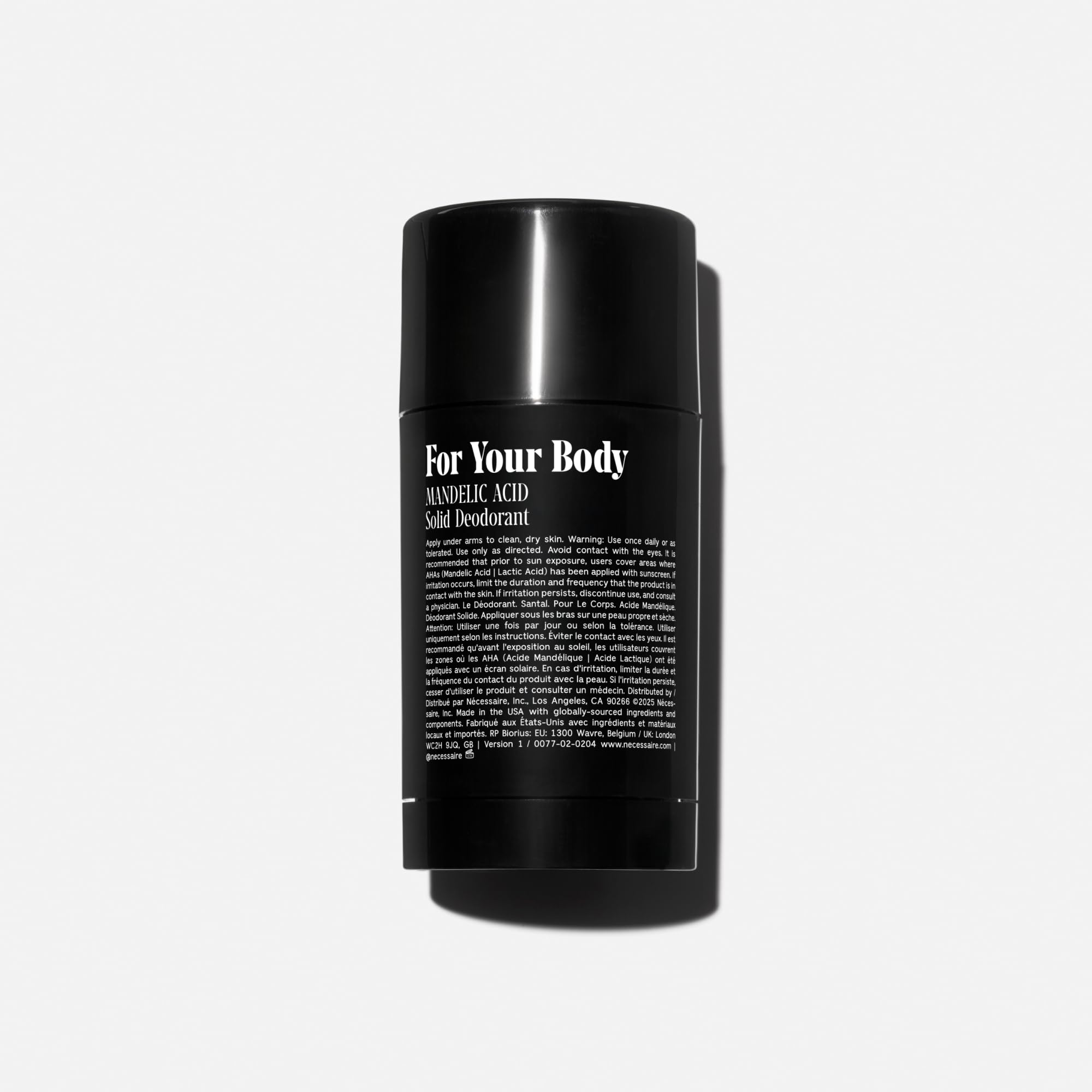 Close-up of the Santal deodorant stick reveals smooth application.