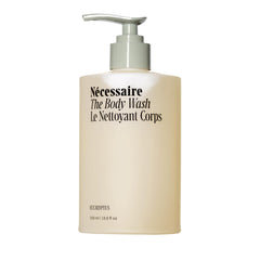 Nécessaire eucalyptus body wash bottle on sink for gentle cleansing