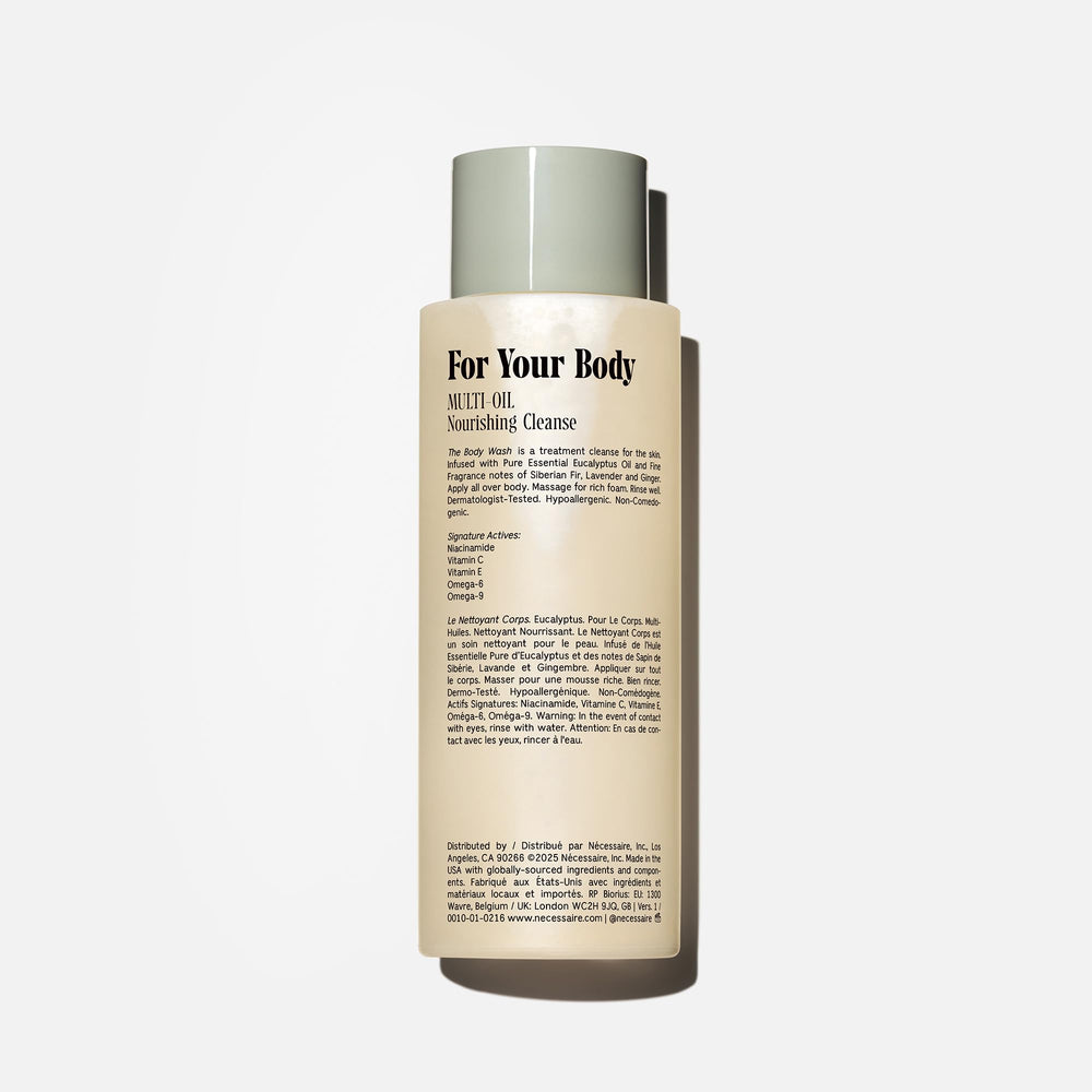 Nécessaire Eucalyptus bottle pour demonstrates gentle cleansing flow