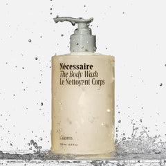 Nécessaire eucalyptus body wash label highlights niacinamide and plant oils