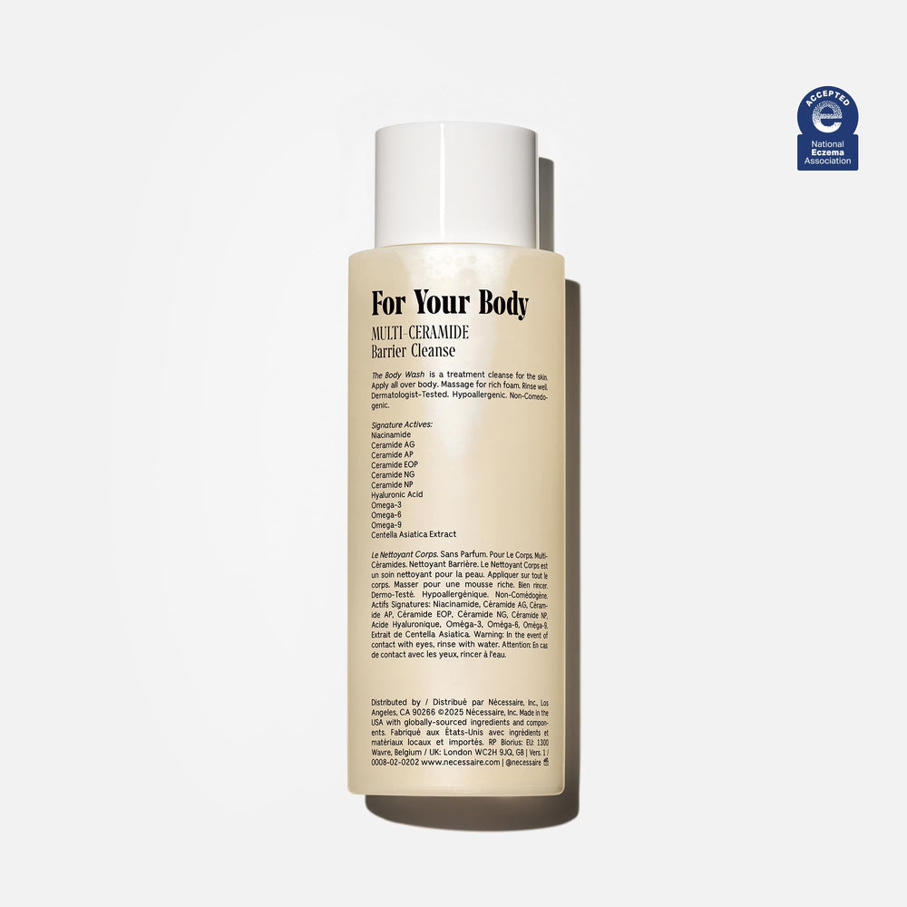 Nécessaire Fragrance-Free Body Wash pour demonstrates a light, comforting lather.