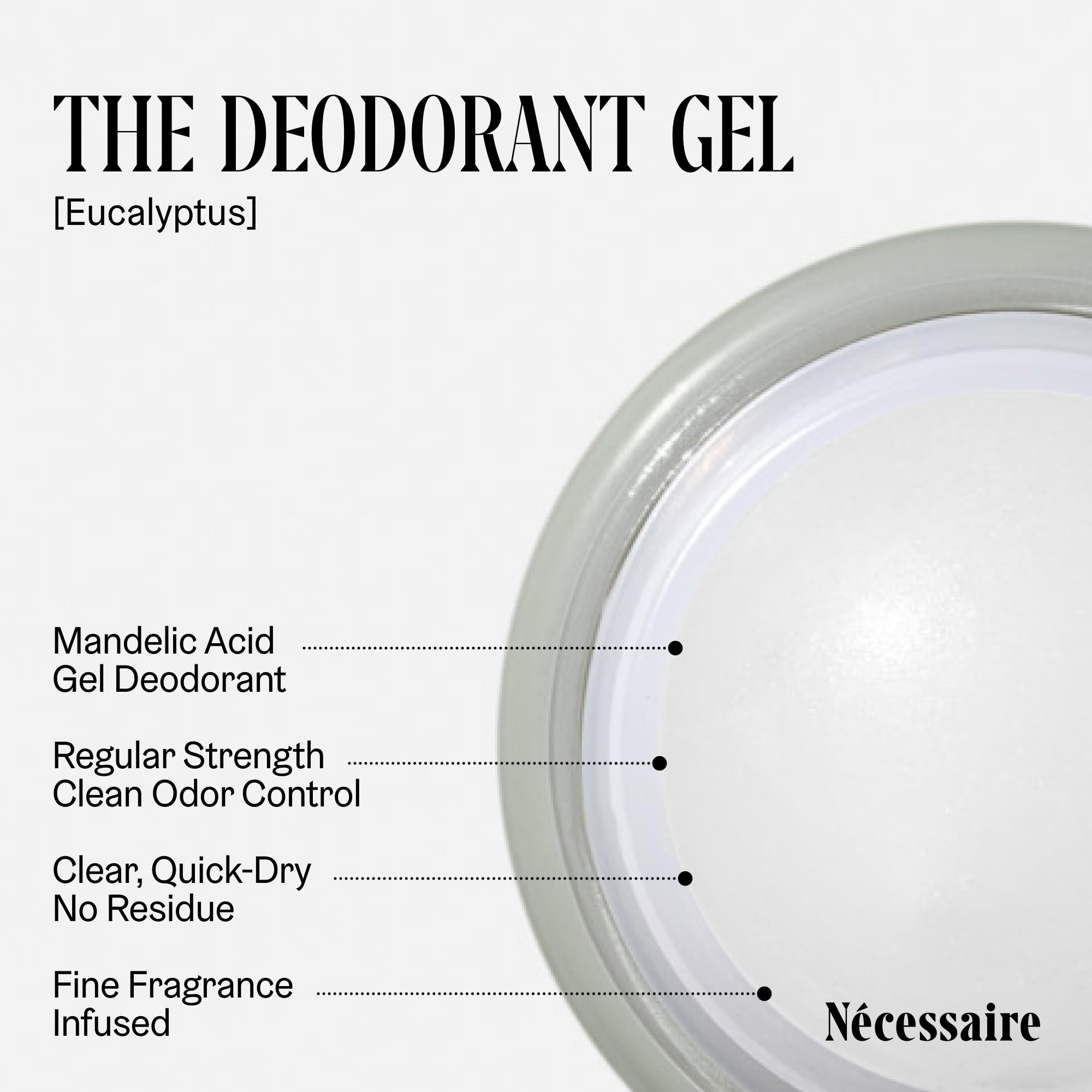 Nécessaire gel desodorante eucalipto, aplicación manual sencilla para higiene diaria.