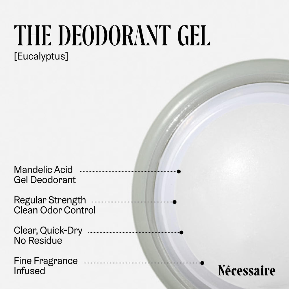 Nécessaire gel desodorante eucalipto, aplicación manual sencilla para higiene diaria.