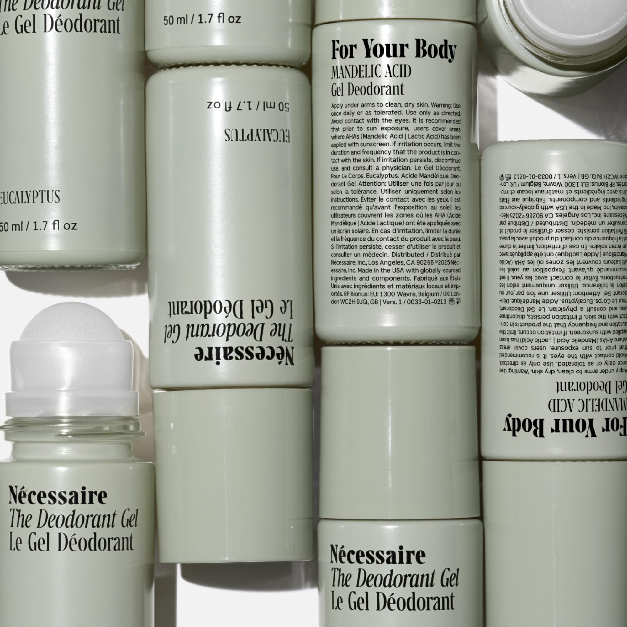 Nécessaire gel desodorante eucalipto, textura gel ligera para absorción rápida.