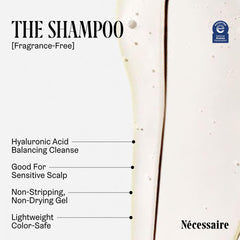 Nécessaire The Hair Duo conditioner label highlights fragrance-free formula
