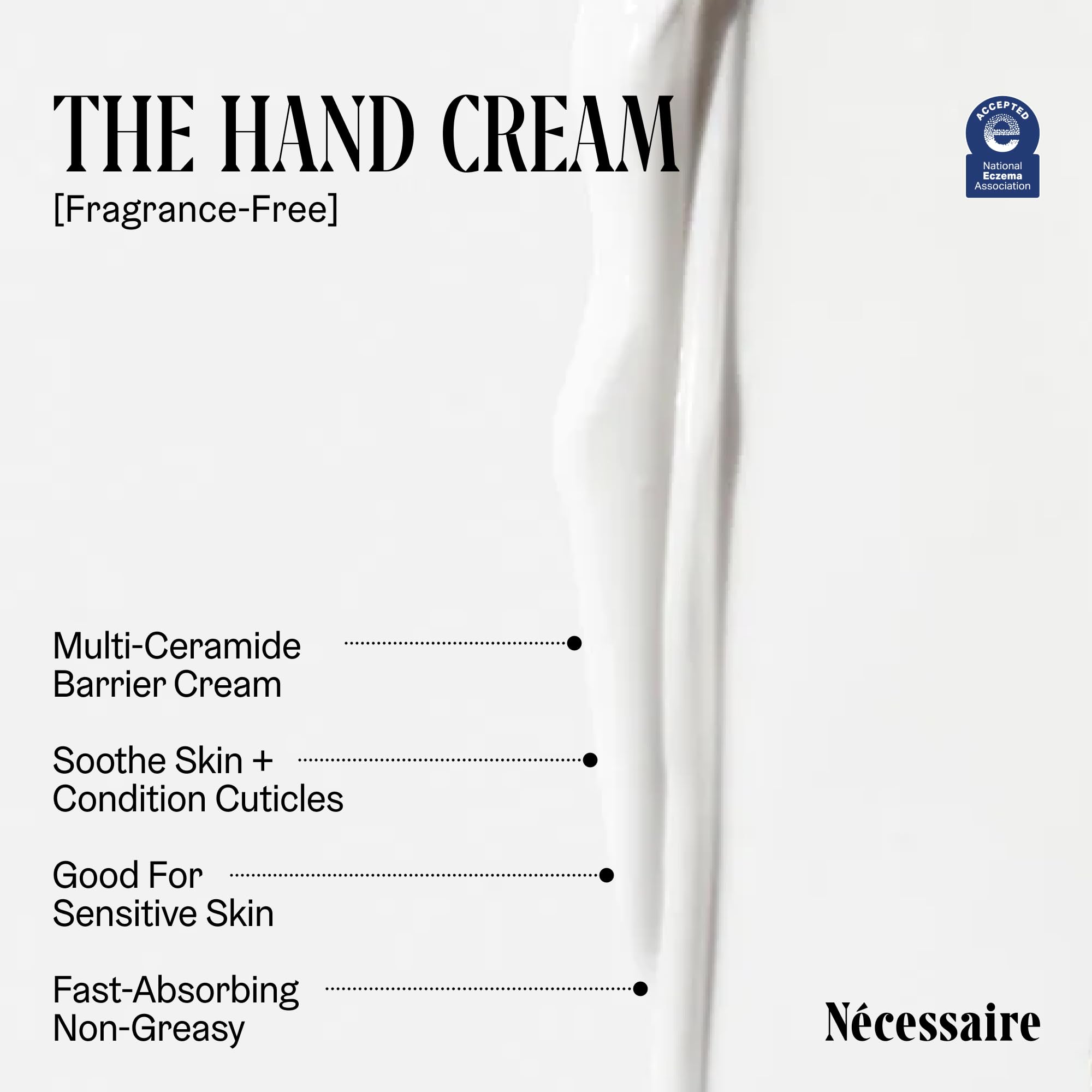 Nécessaire Hand Duo texture being gently applied to the skin.