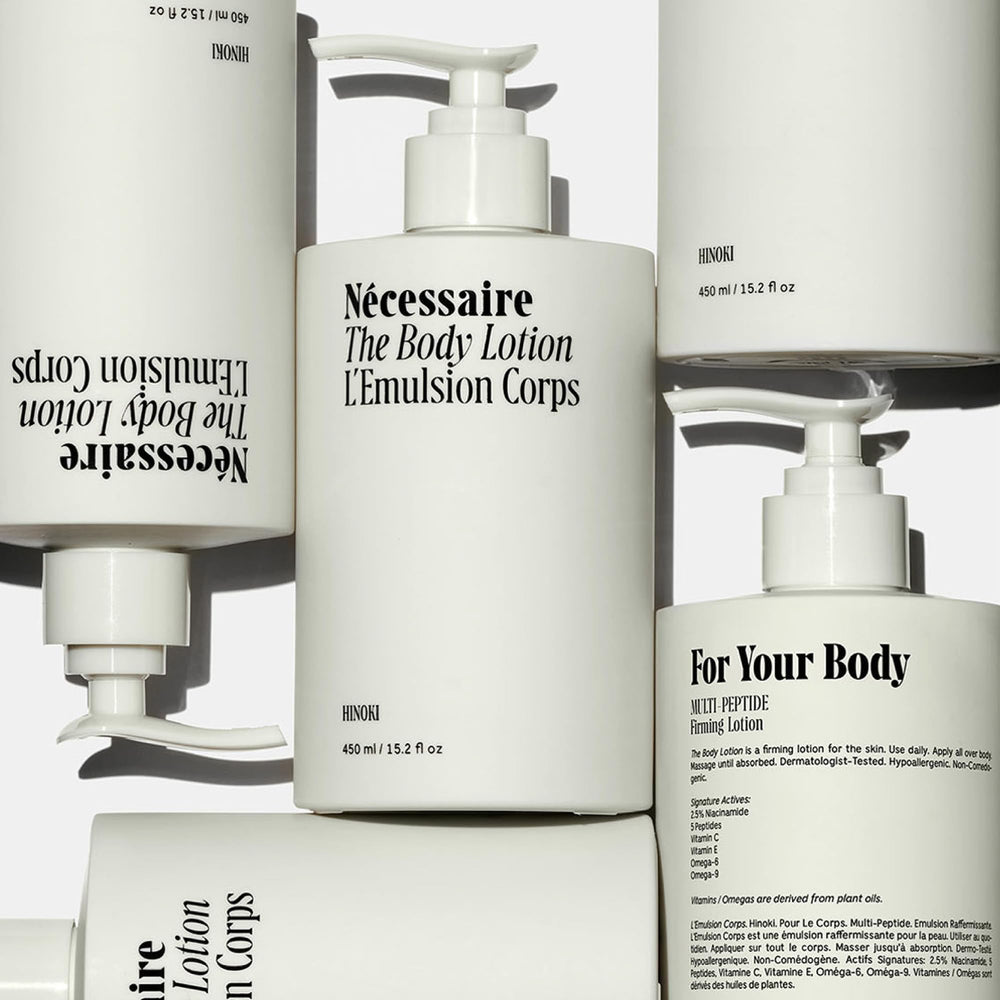 Smooth cream texture of Nécessaire Hinoki body lotion on skin.