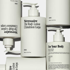 Smooth cream texture of Nécessaire Hinoki body lotion on skin.