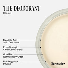 Nécessaire Hinoki deodorant ingredients mandelic acid neutralize odor.