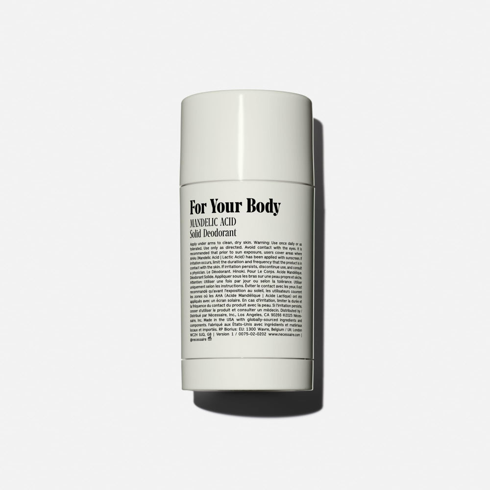 Nécessaire Hinoki deodorant stick close-up, sleek design and application edge.