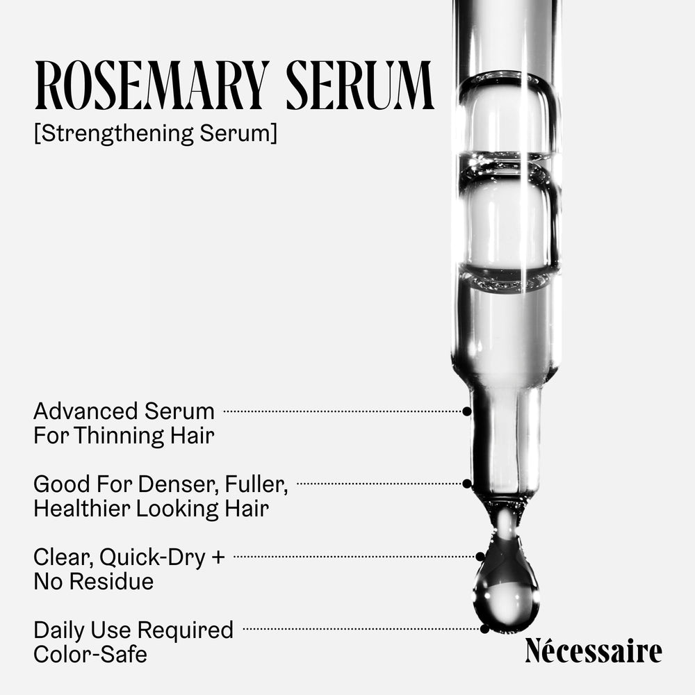 Nécessaire Rosemary Serum texture shows a clear, quick-dry formula.