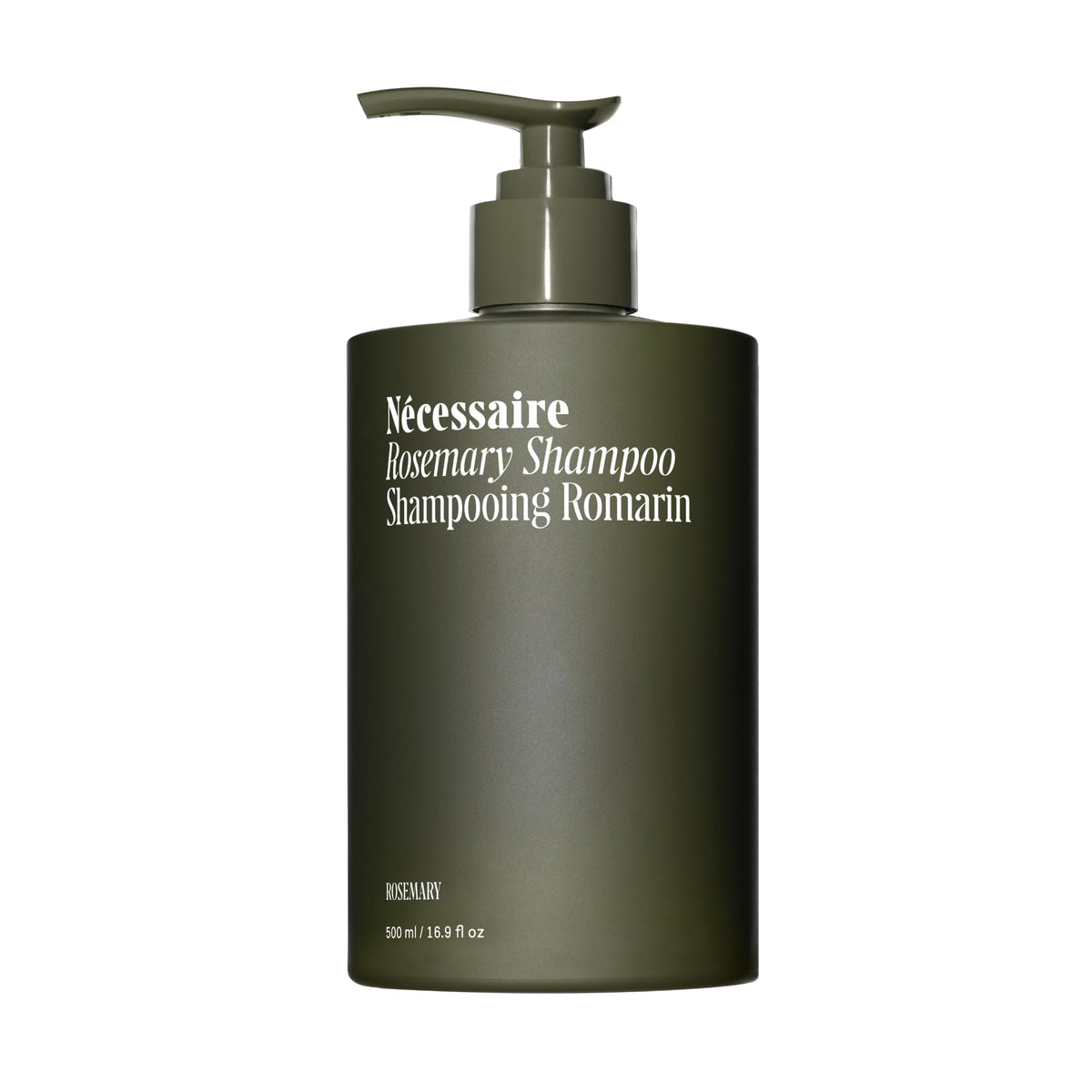 Nécessaire Rosemary Shampoo bottle with pump for daily scalp cleansing.