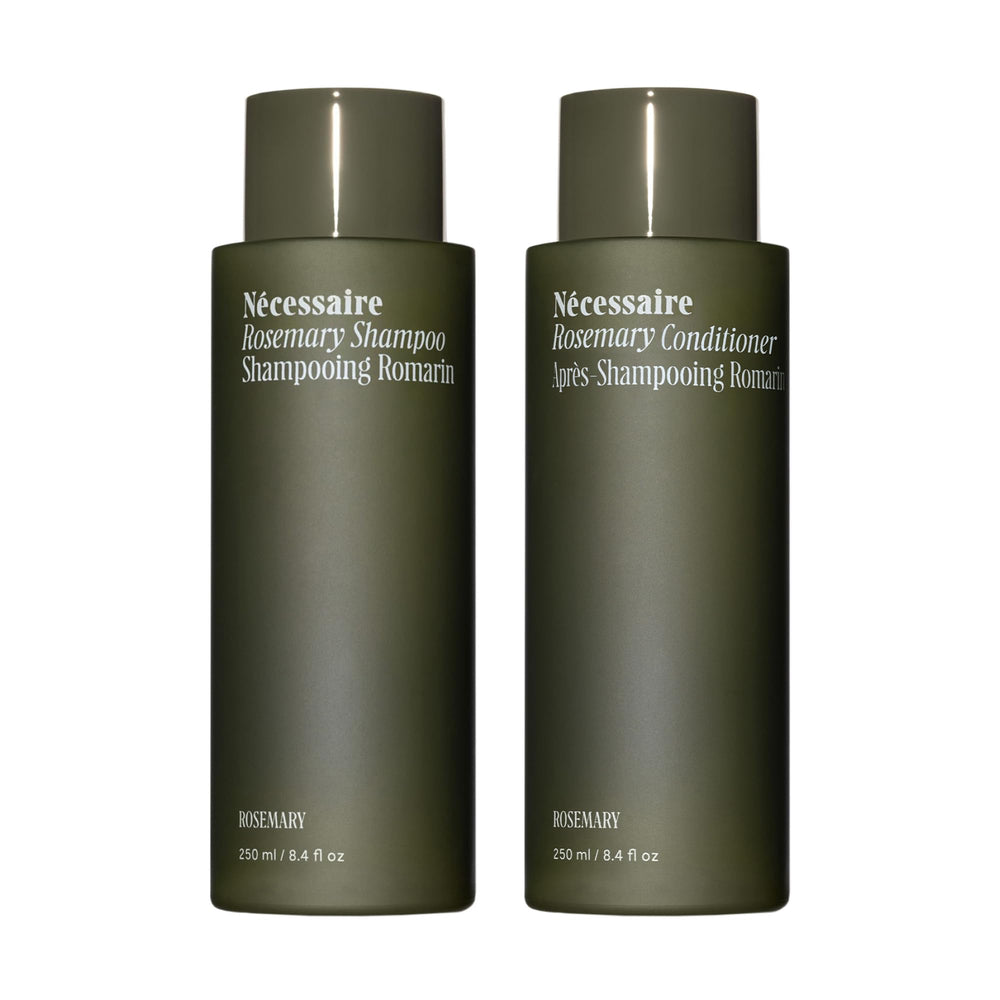 Nécessaire Rosemary Shampoo bottle shows the strengthening formula for thinning hair