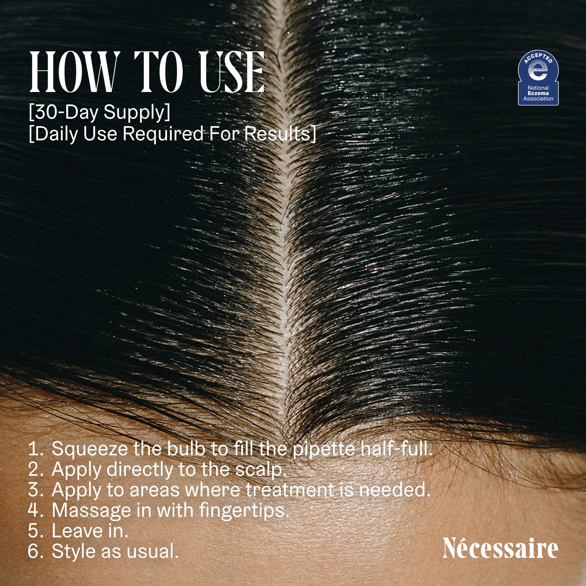 Nécessaire Scalp Serum glass bottle showcases recyclable packaging.