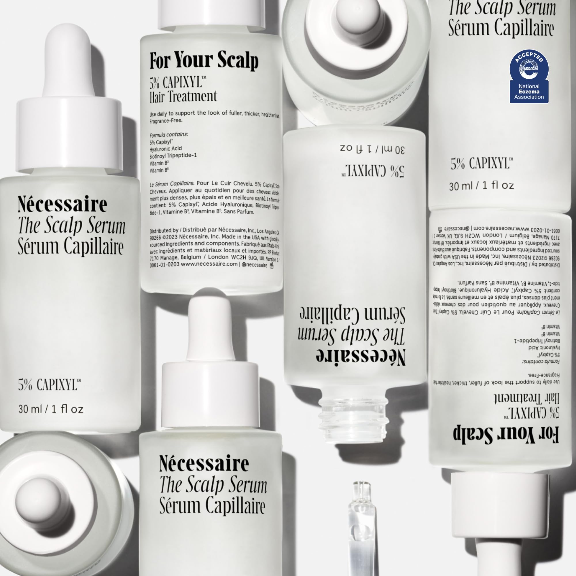 Nécessaire Scalp Serum Capixyl demonstrates potential for fuller, thicker hair.