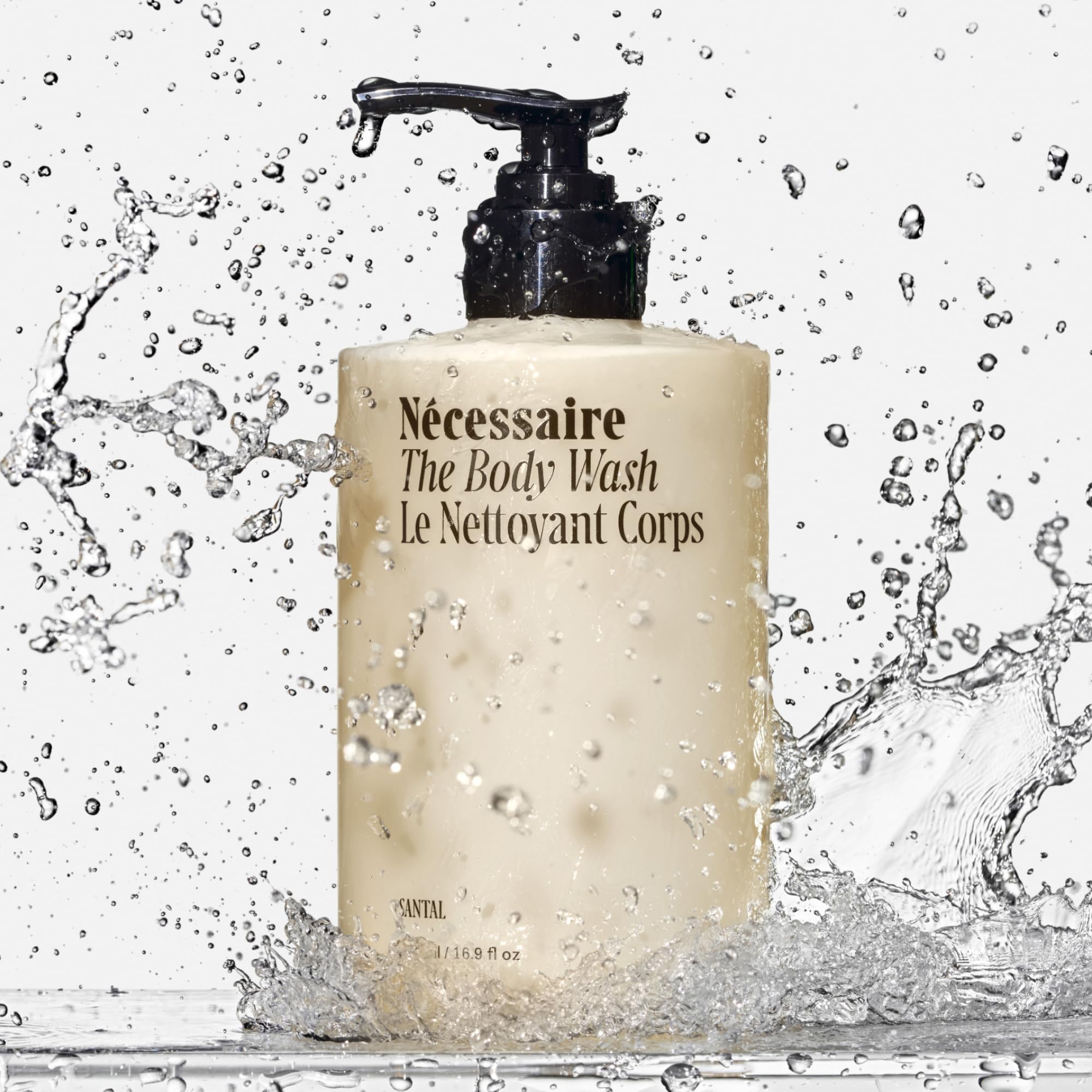 Nécessaire The Body Wash Santal mineral blend close-up emphasizes micro-mineral cleansing benefits