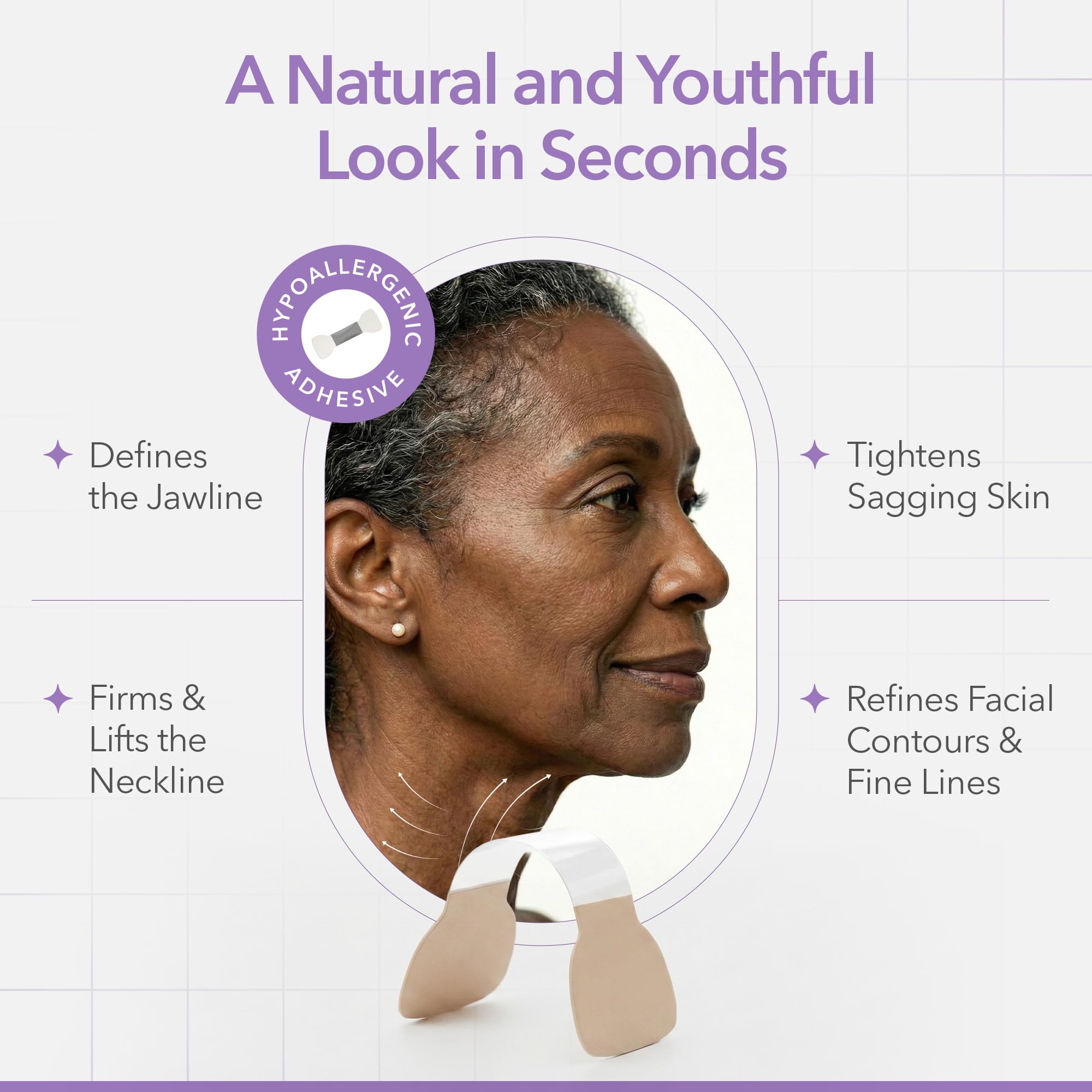 NECK LESS strips placed on jawline for instant contour