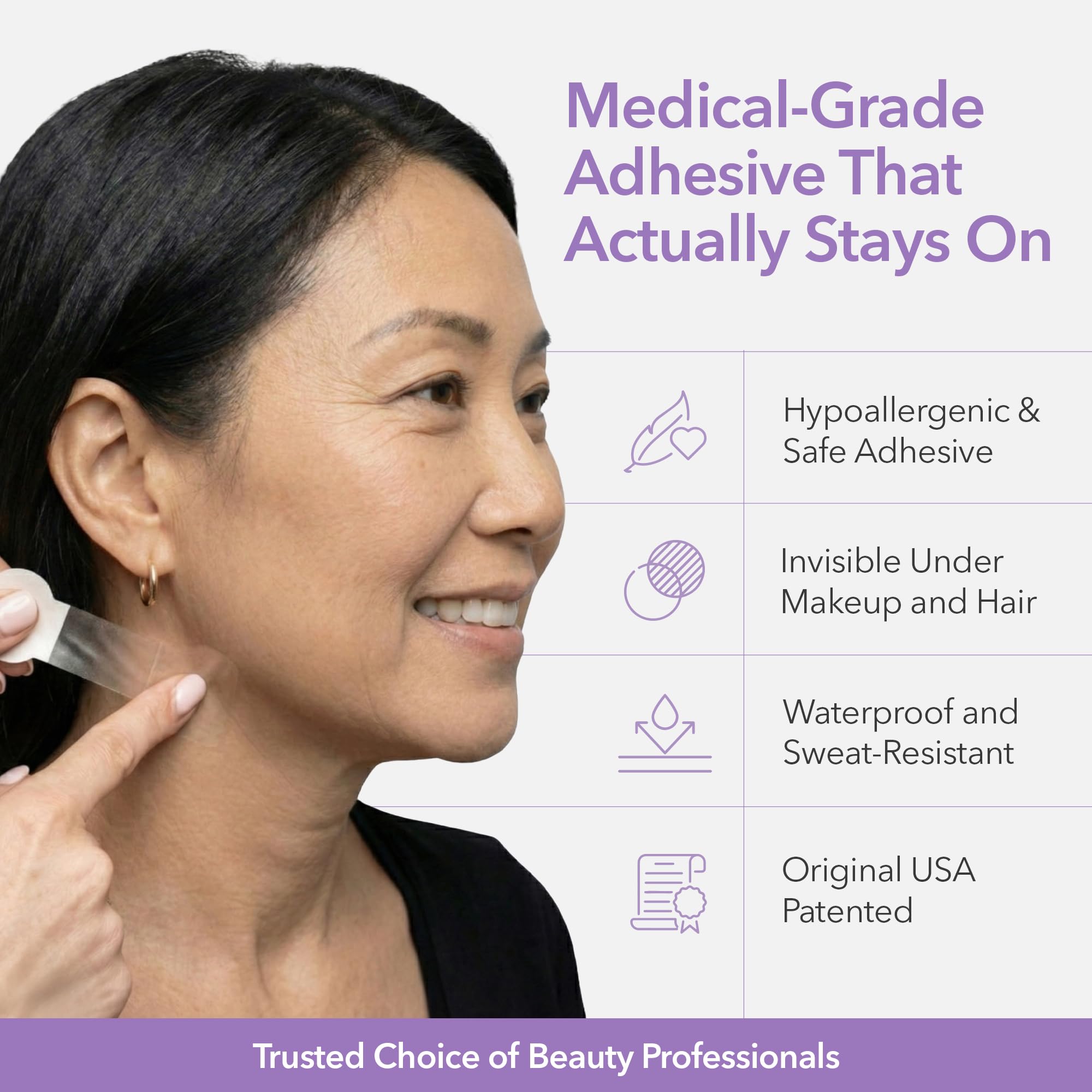 NECK LESS strips visible under makeup for natural blending