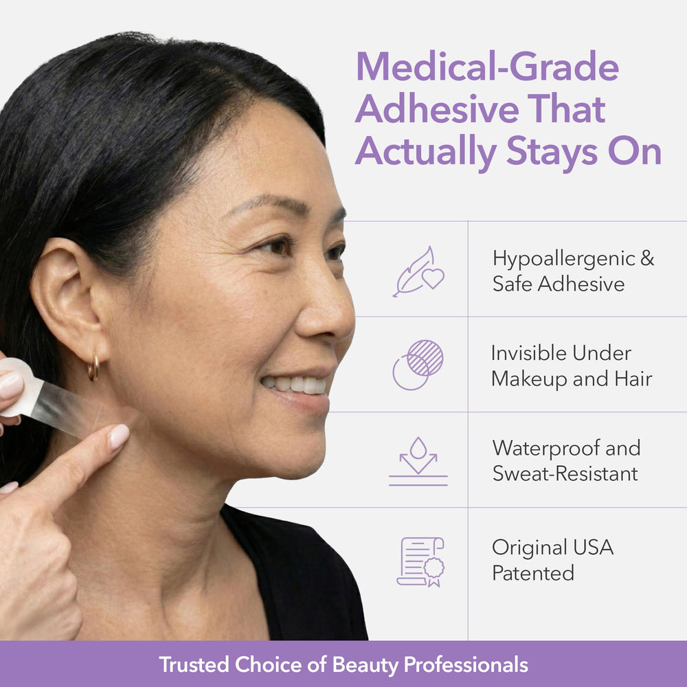 NECK LESS strips visible under makeup for natural blending
