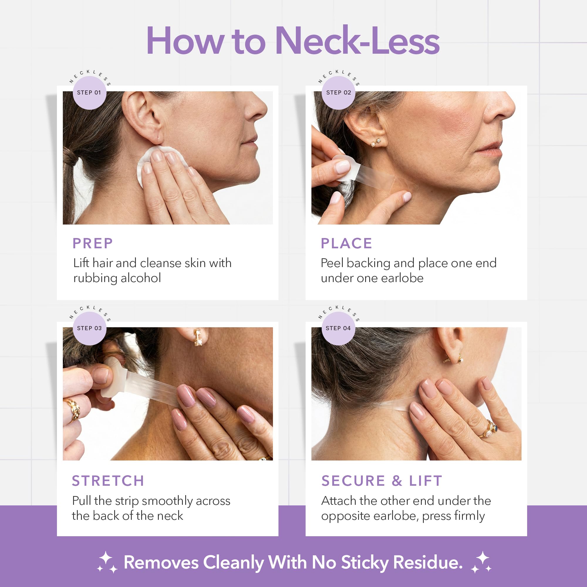 Transparent NECK LESS film adheres smoothly for all day wear