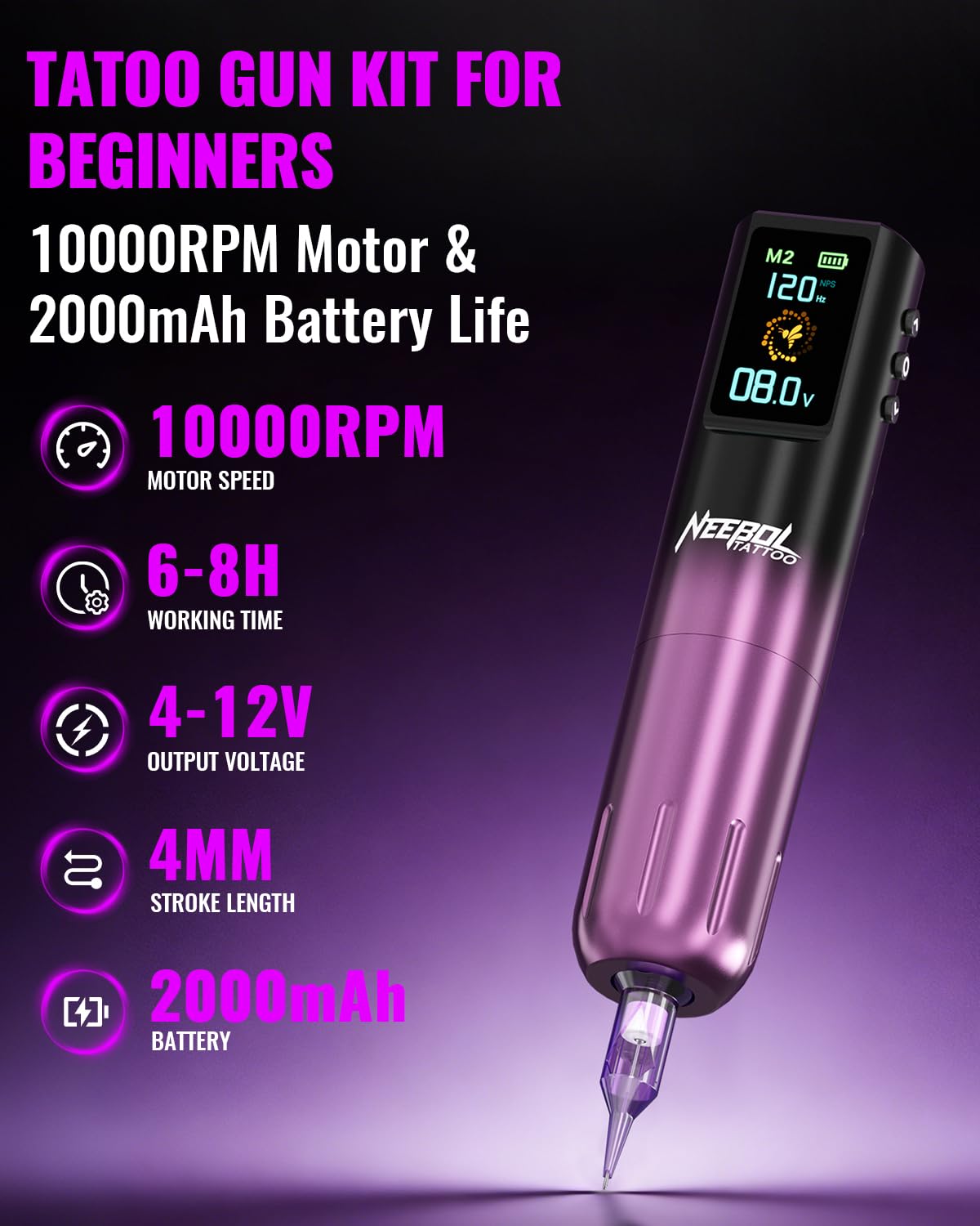 Neebol batería de 1600mAh con autonomía para sesiones prolongadas.