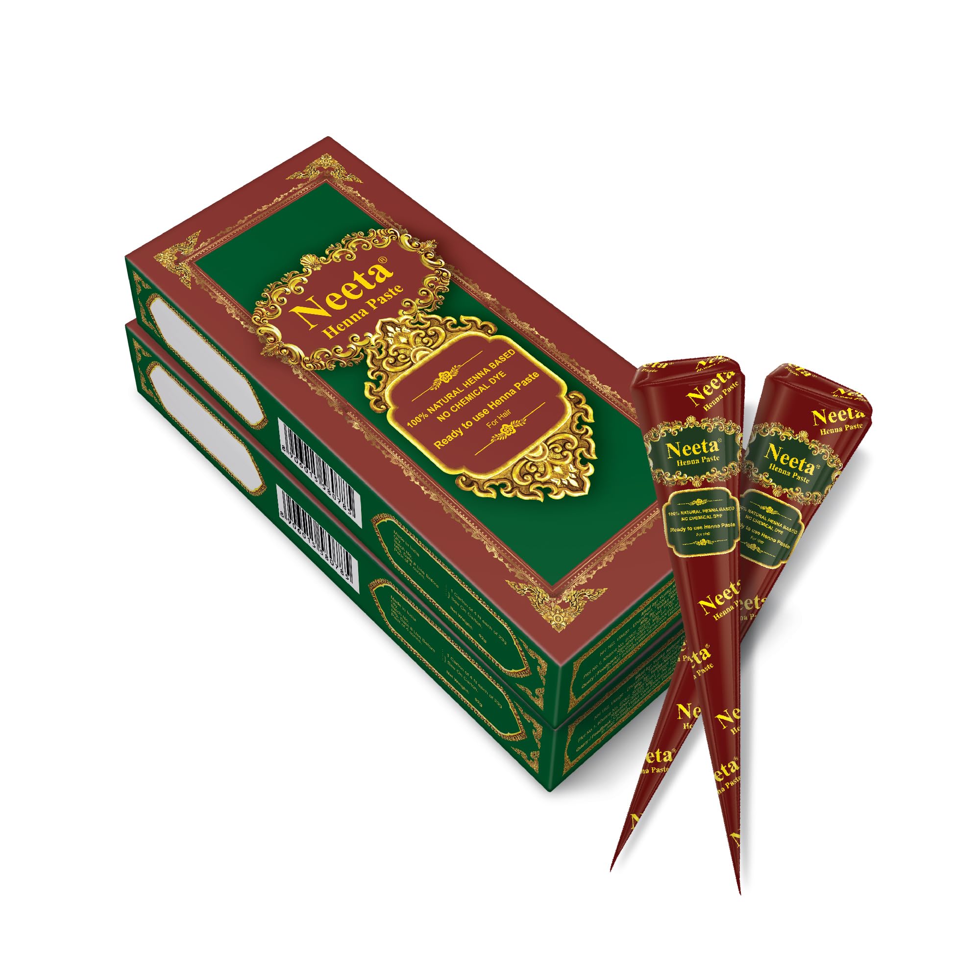 Neeta henna cones ready to apply with easy tip removal.