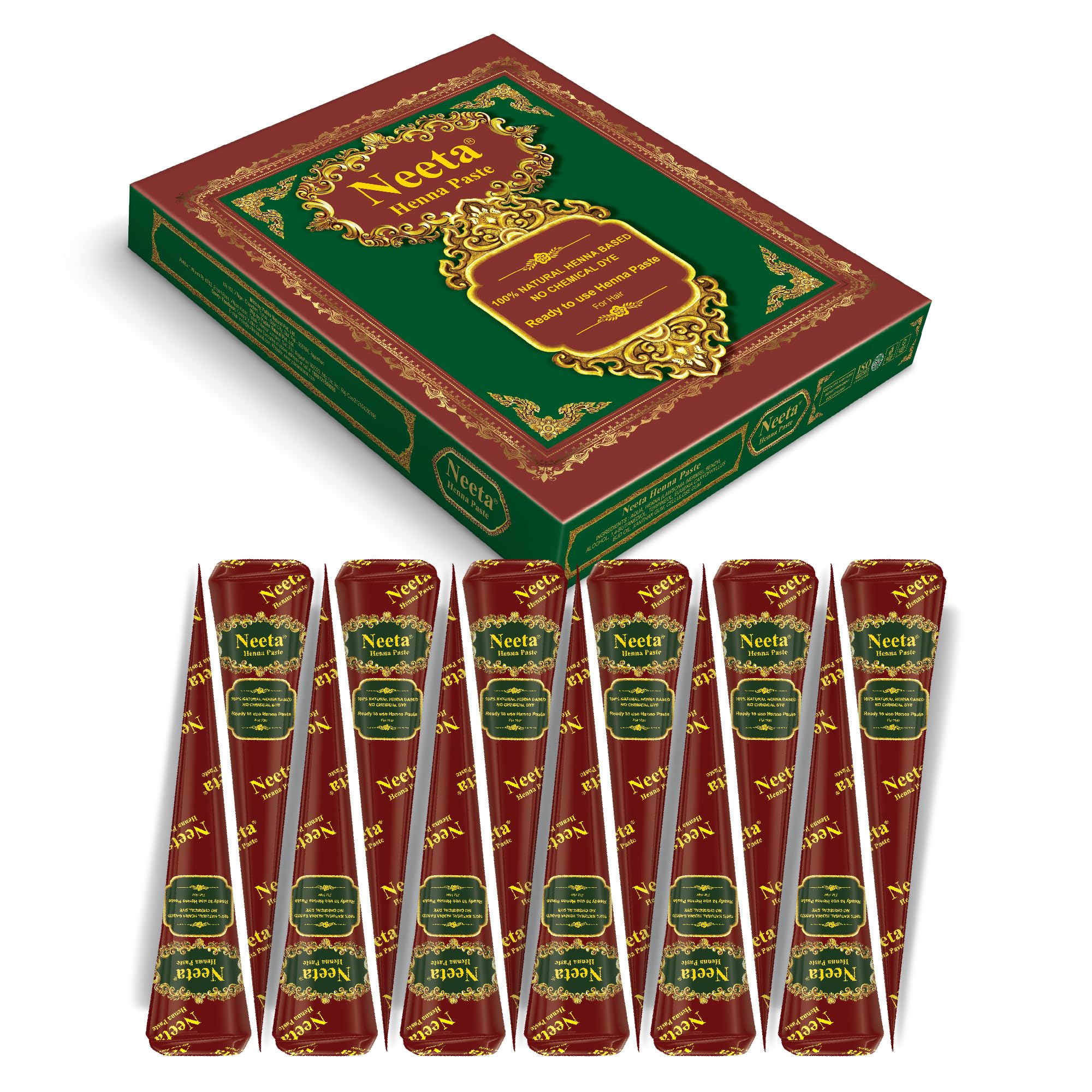Neeta henna paste cones 12-pack ready to use for easy at-home color application
