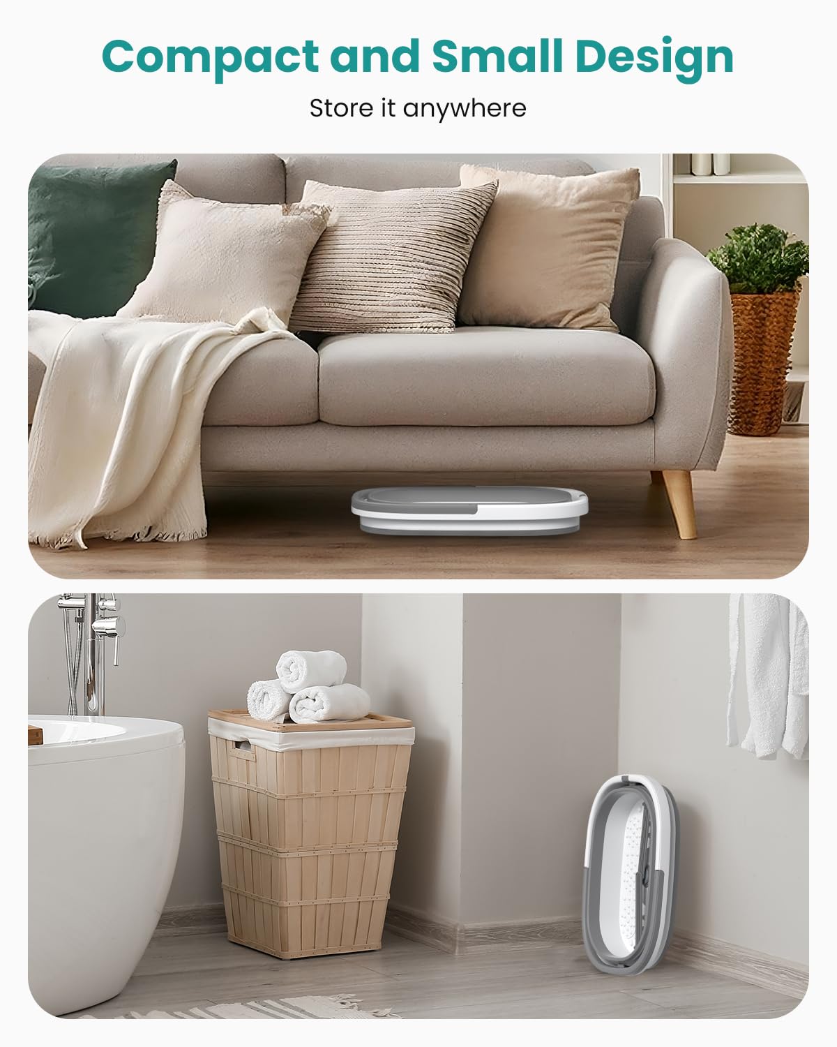 Nekteck collapsible tub stored under a bed for space-saving storage