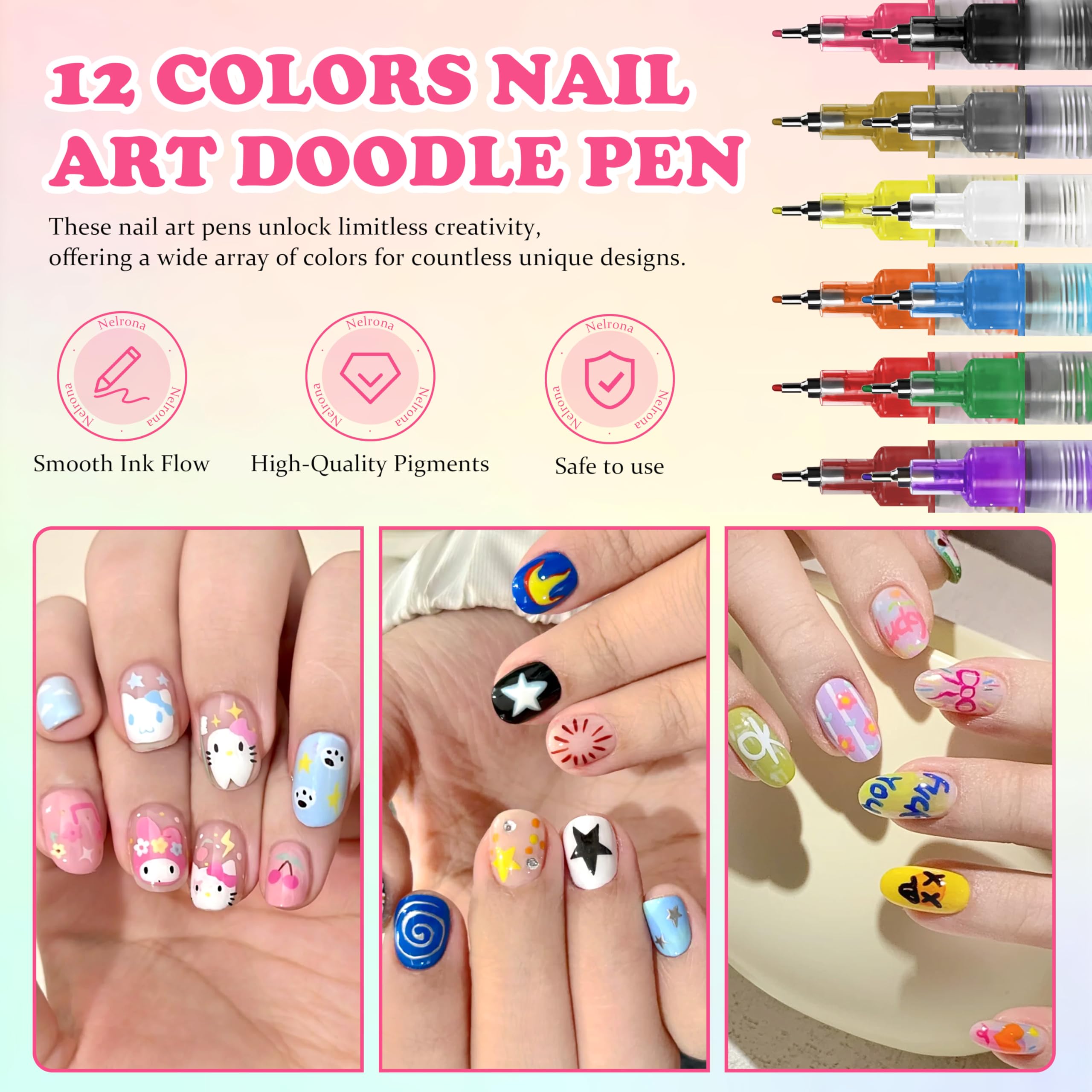 Nelrona design ideas on press-on nails with detailed patterns.