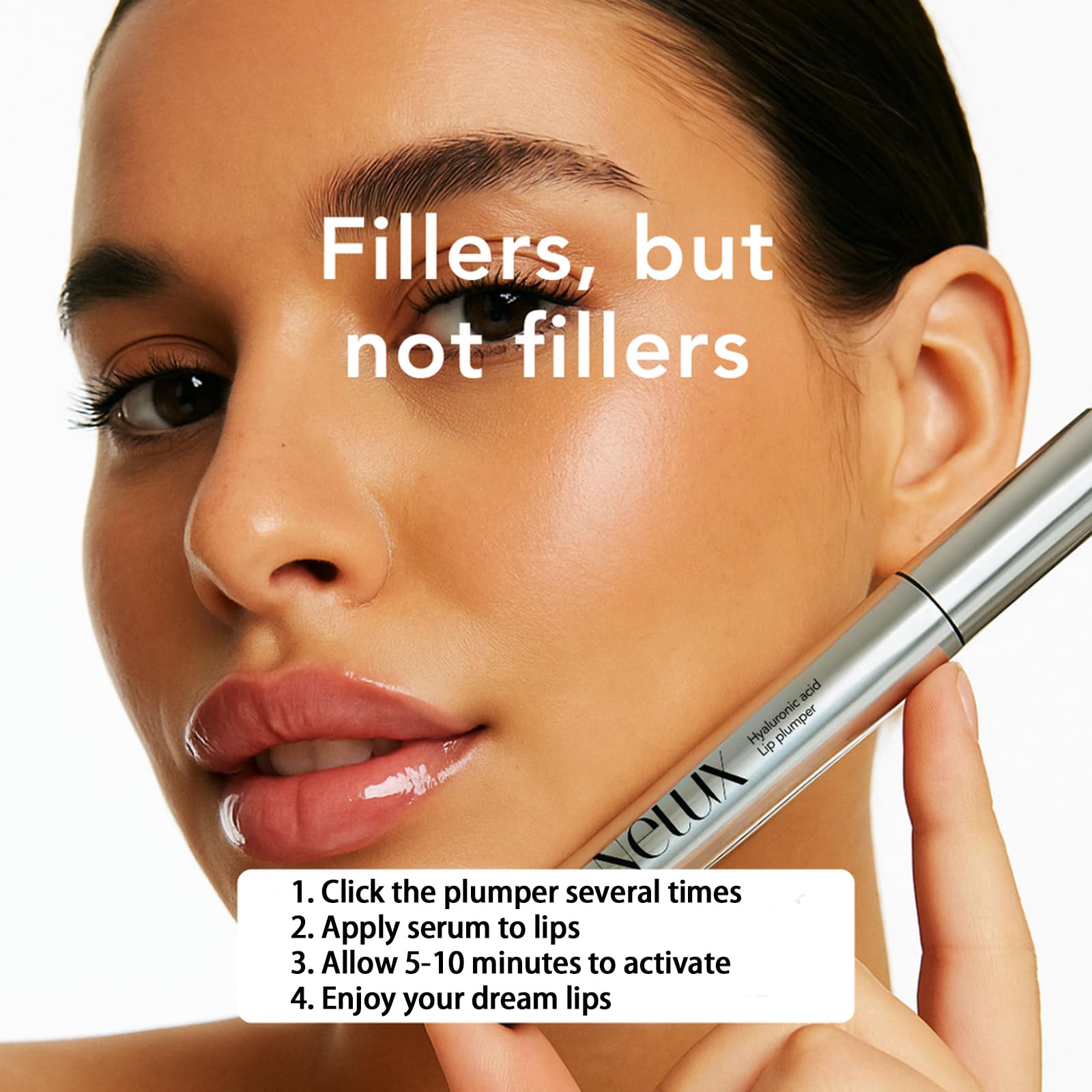 Nelux uso diario para hidratar y realzar labios sutilmente.