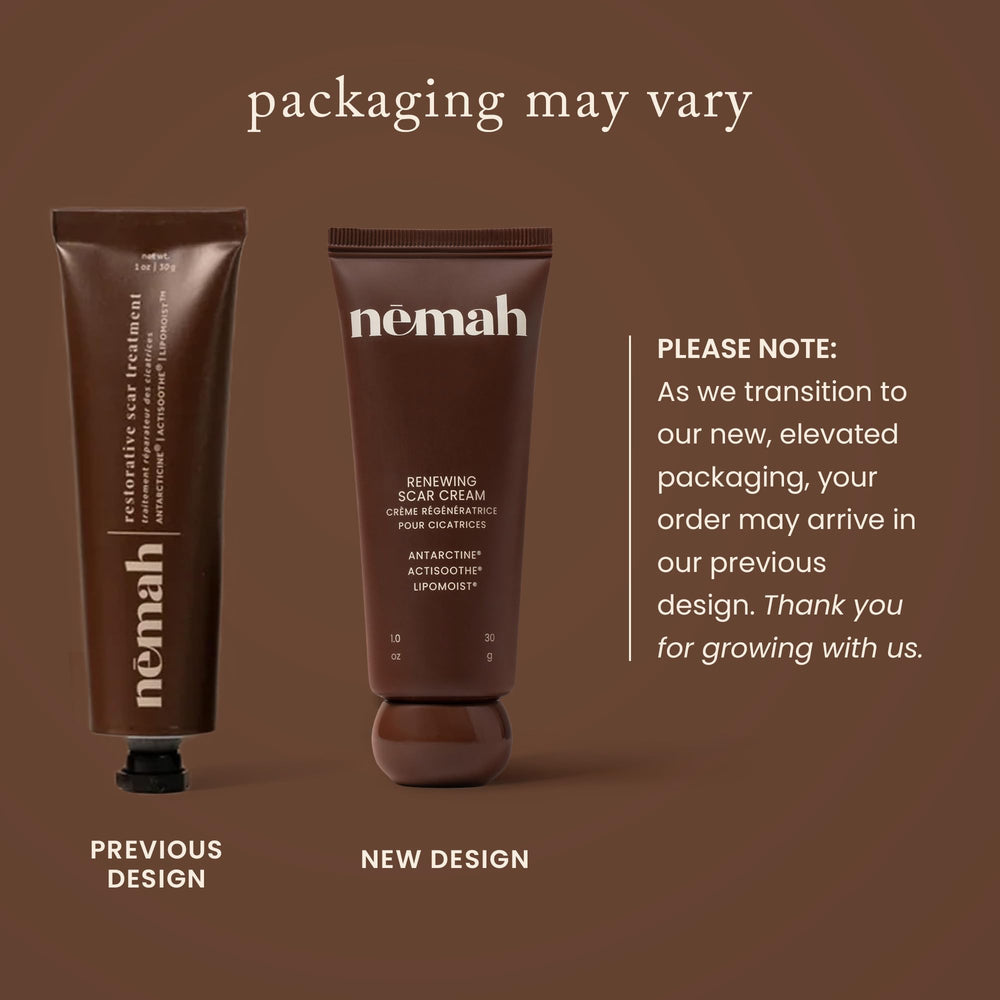 Daily-application scene with Nemah Restorative Scar Treatment on scar area.