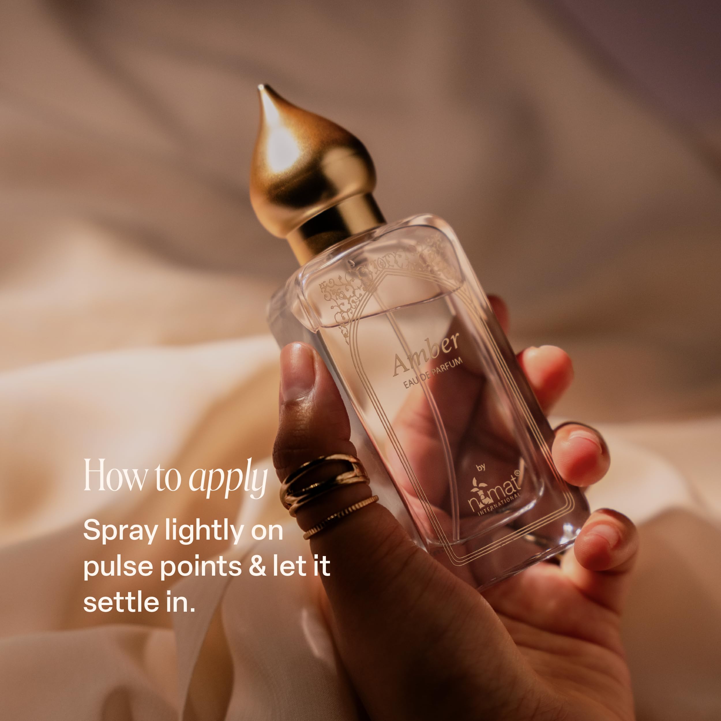 Nemat Amber packaging shot communicates sustainable luxury and cruelty-free values.