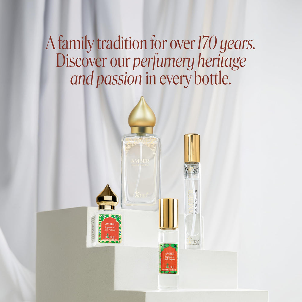 Nemat Amber Roll-On premium glass bottle for elegant storage.
