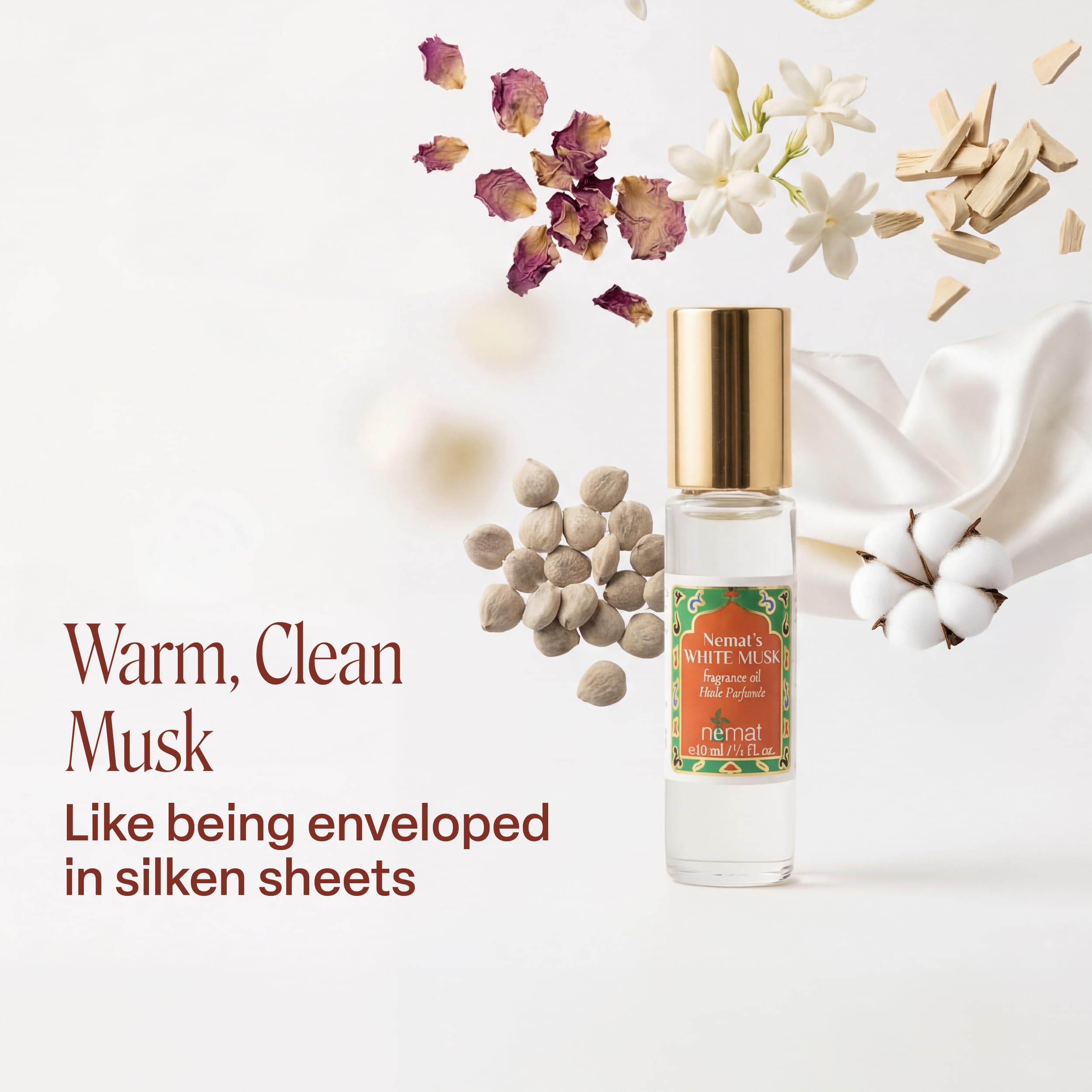 Nemat White Musk on the neck for soft, long-lasting aroma.