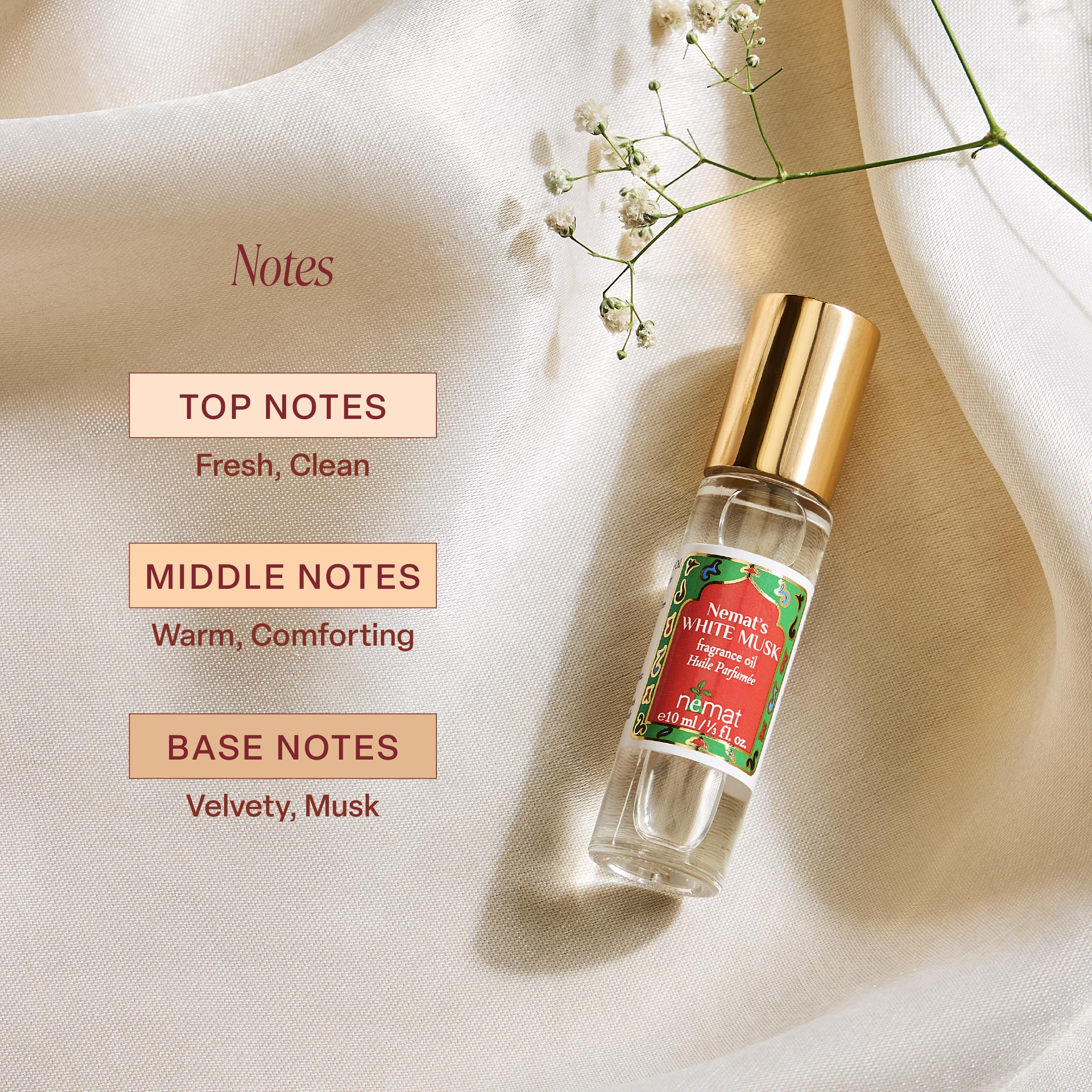 Nemat White Musk glass bottle showcases premium, alcohol-free fragrance.