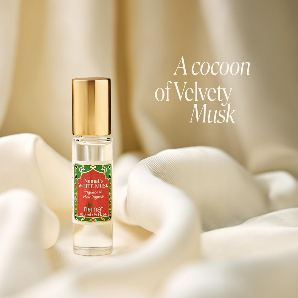 Nemat White Musk roll-on cap enables precise, mess-free application.