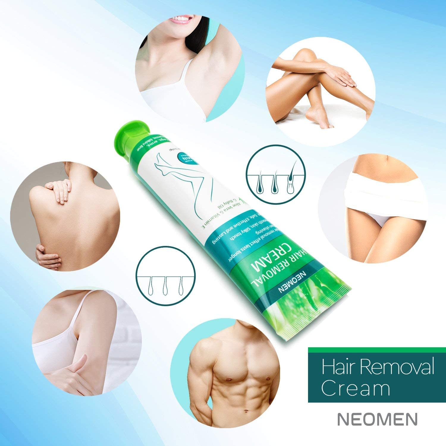 NEOMEN formula with aloe vera and vitamin E for moisturized skin after removal.