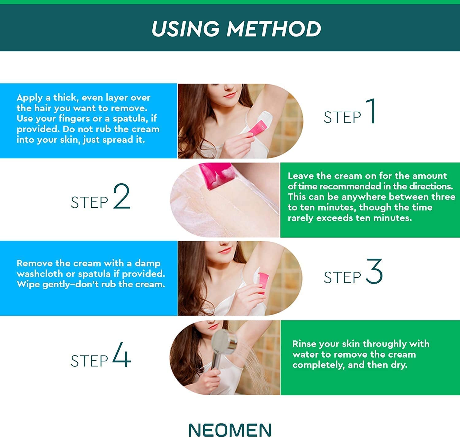NEOMEN cream applied to bikini area for sensitive-zone use.