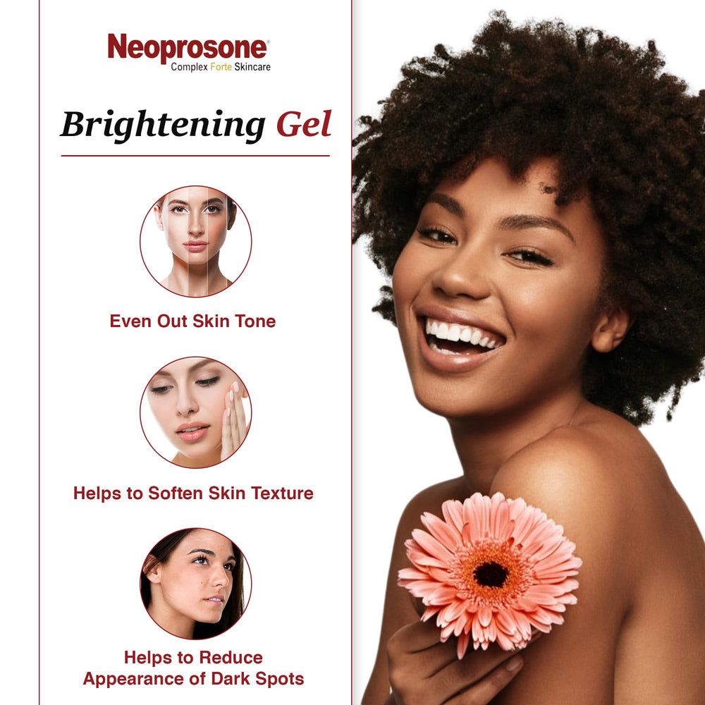Neoprosone brightening gel on the face during application supports an even complexion.