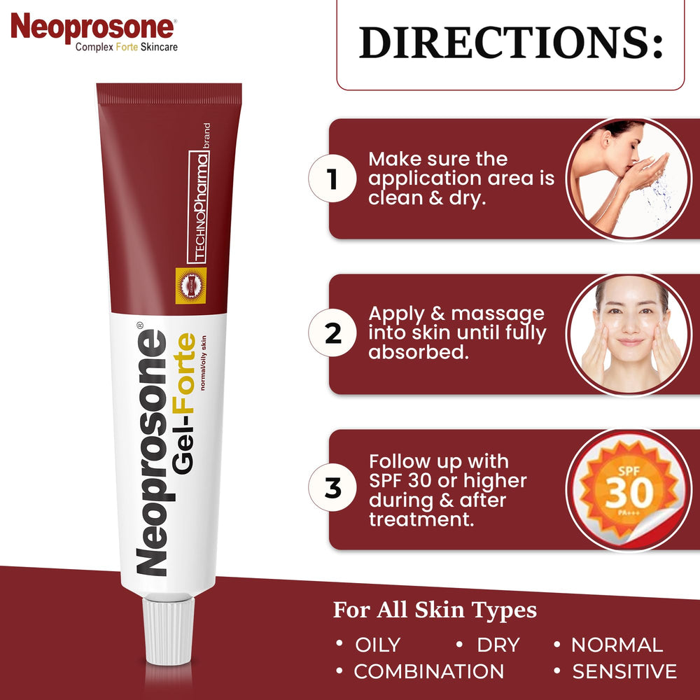 Neoprosone gel in night routine imagery suggesting soothing nightly use.