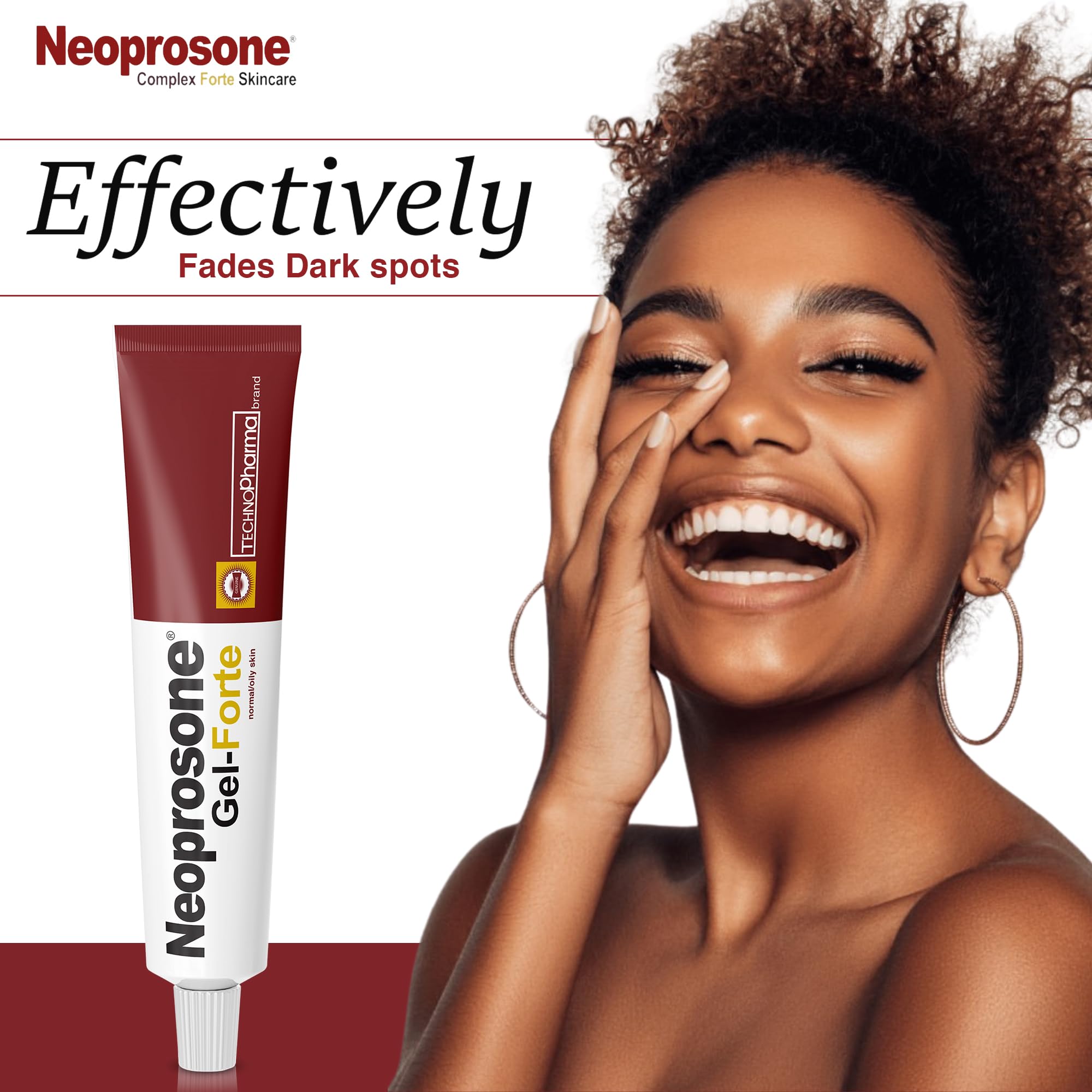 Neoprosone brightening gel texture swatch highlights lightweight, non-greasy daily-use option.