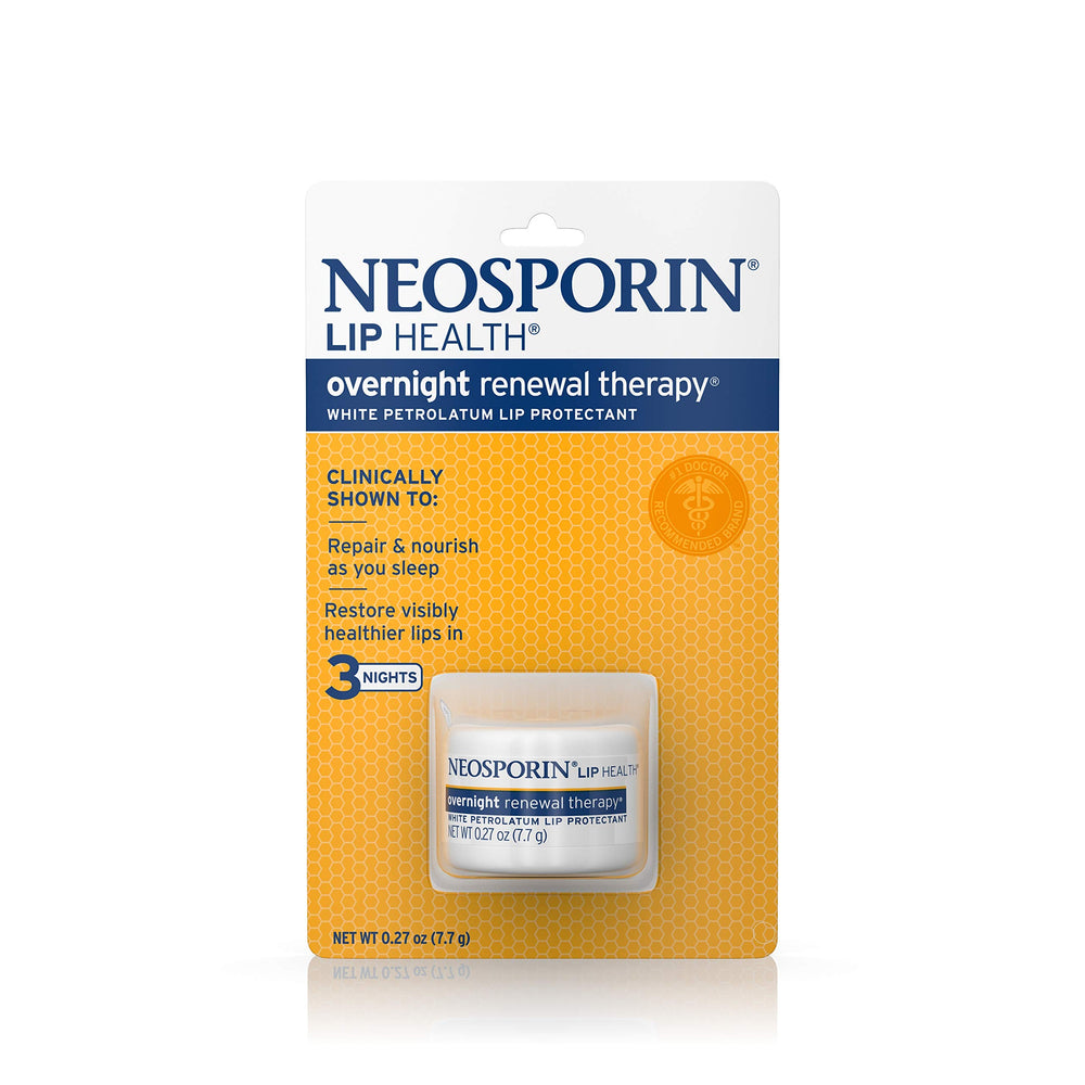 Neosporin Lip Health Overnight Renewal Therapy bottle with nourishing formula for nightly care