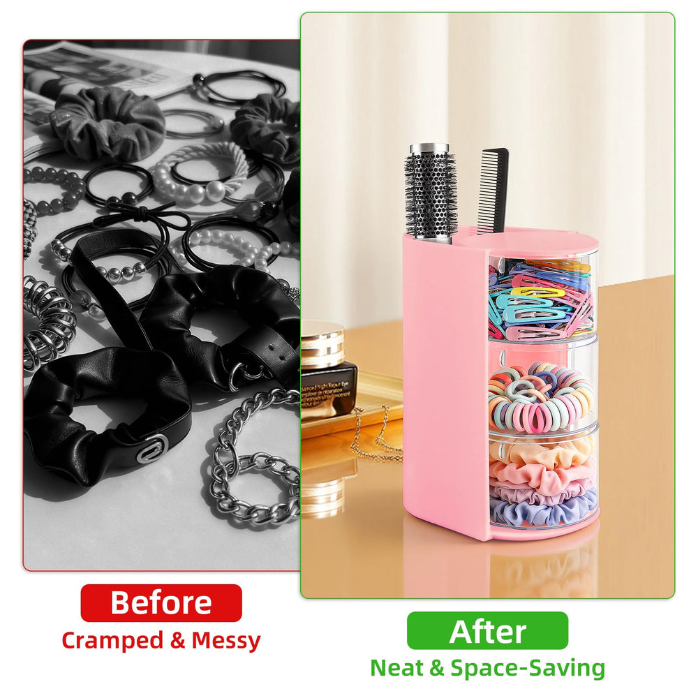 Neotidy multi-purpose makeup brush holder doubles as a clip and bow organizer.