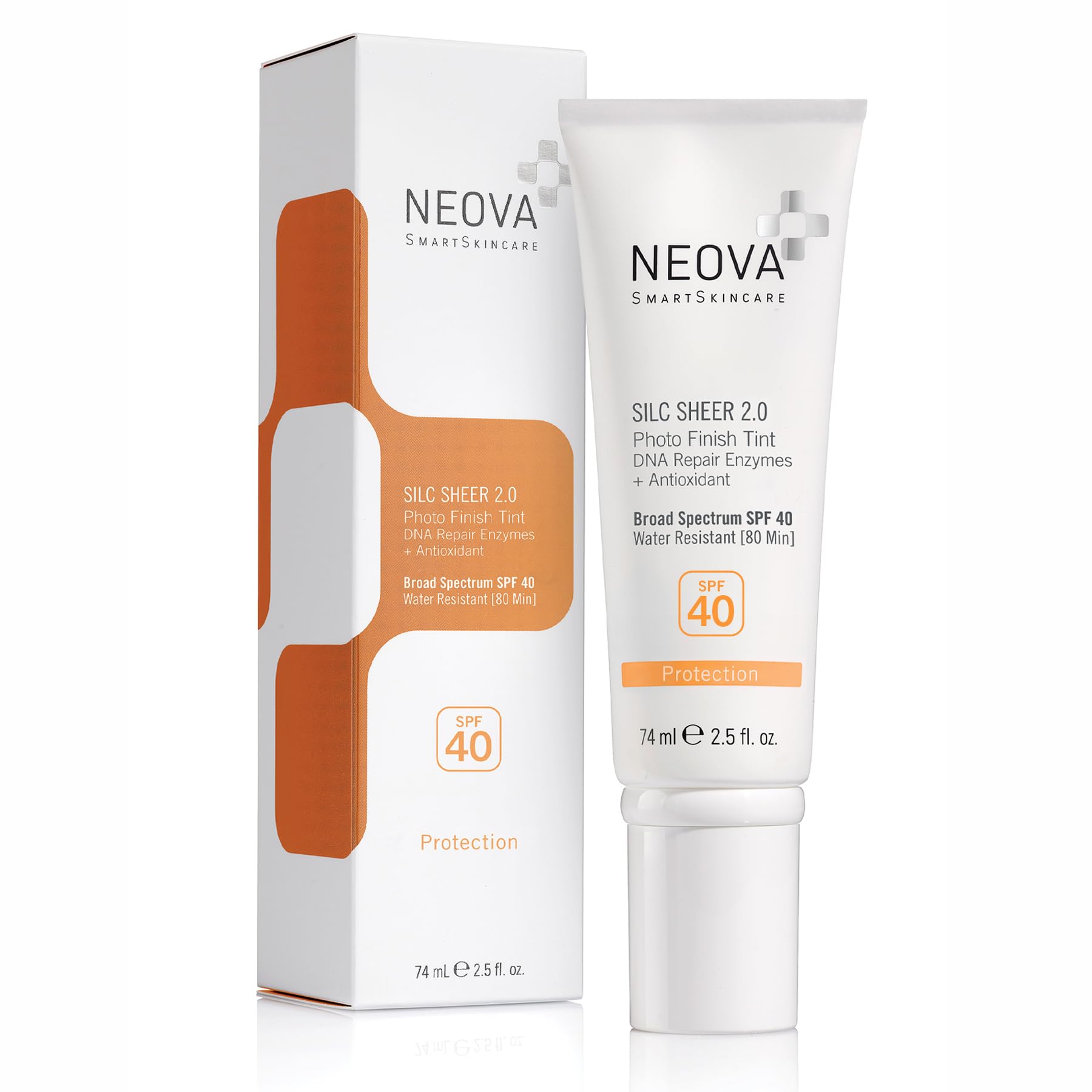 NEOVA Silc Sheer 2.0 bottle showcasing tinted sunscreen for sheer coverage