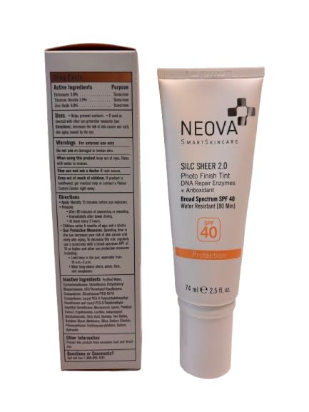 NEOVA Silc Sheer 2.0 bottle highlighting water resistance up to 80 minutes