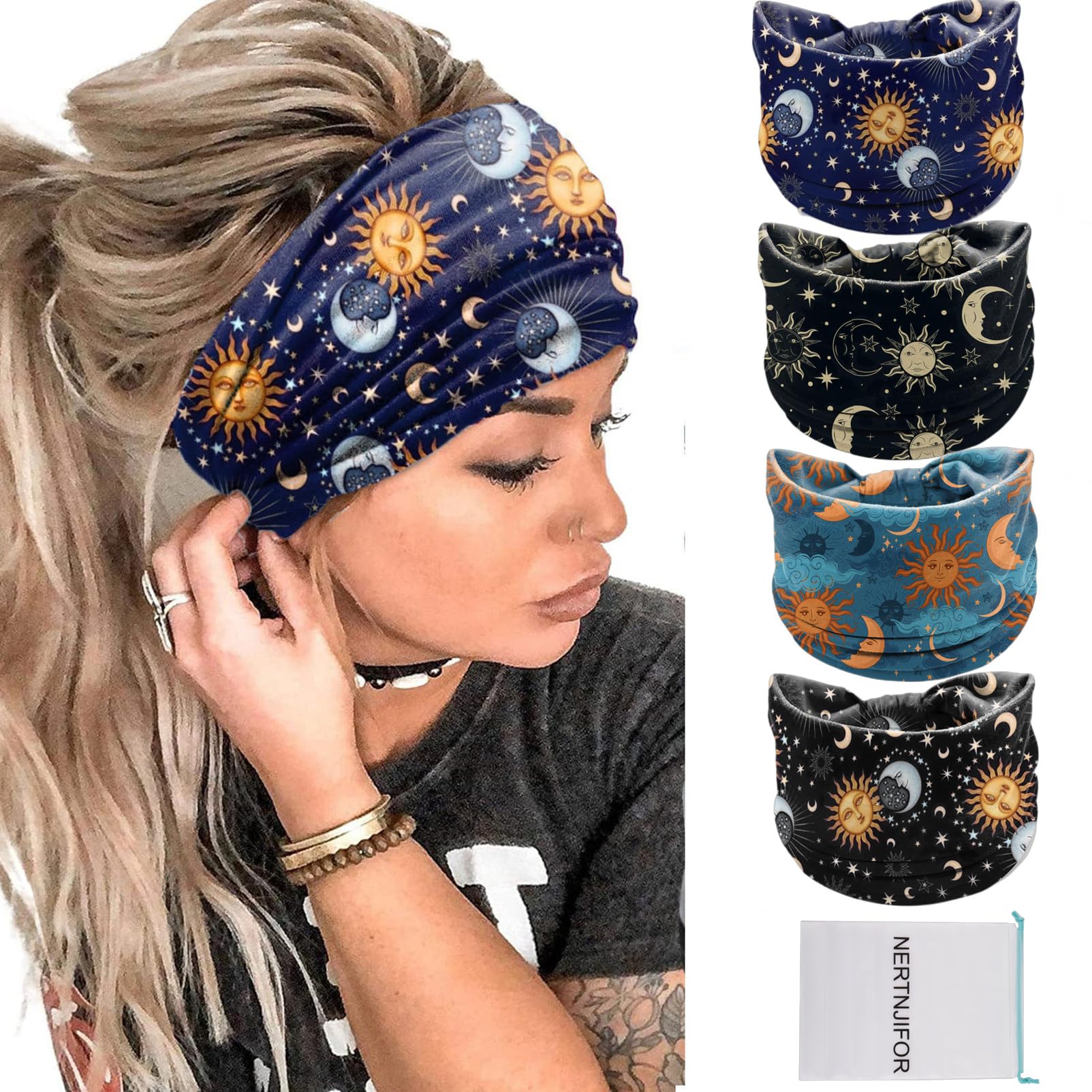 Bandas para la cabeza NERTNJIFOR con diseño estrella-luna para un look cómodo.