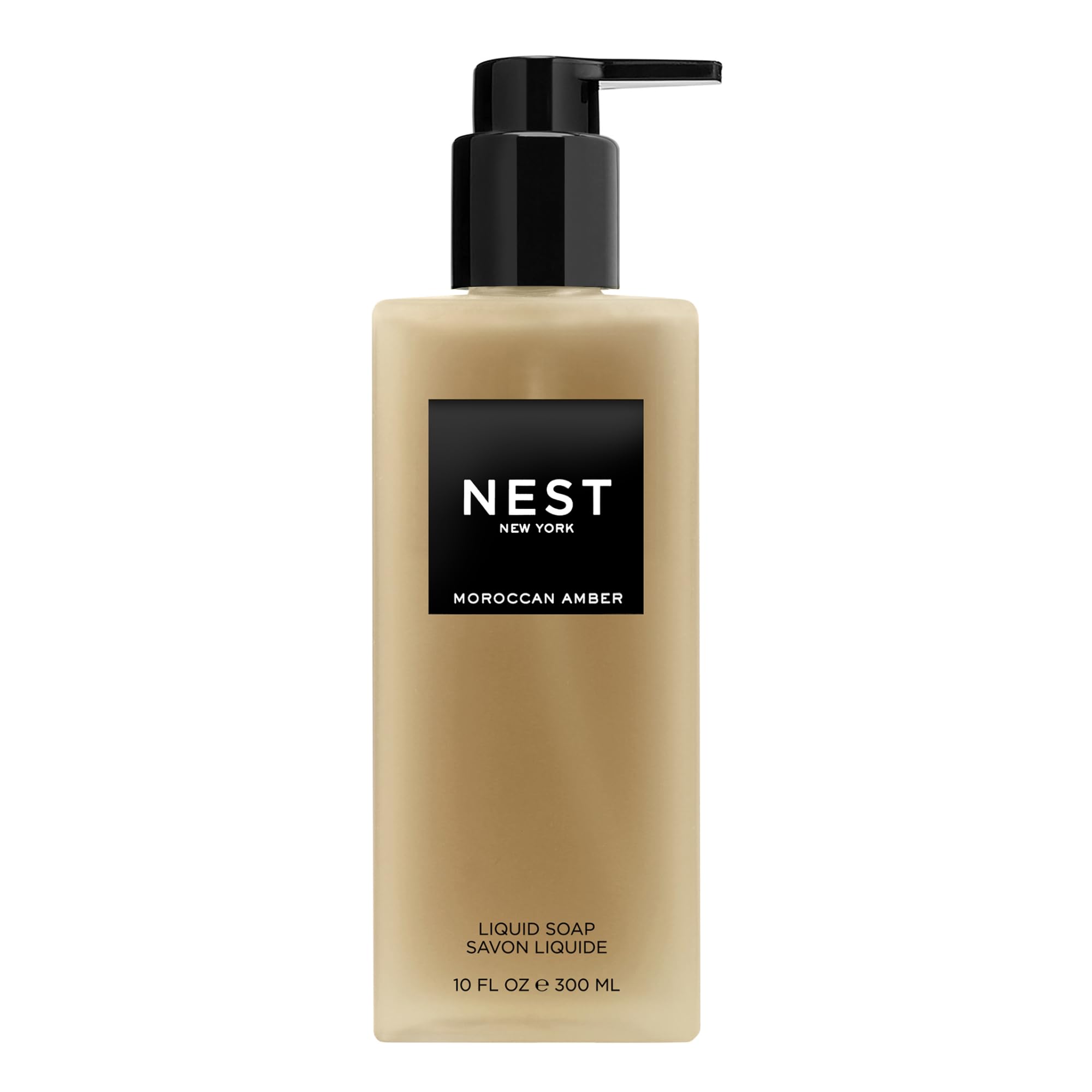 Nest New York Moroccan Amber liquid soap bottle with pump for everyday cleansing.
