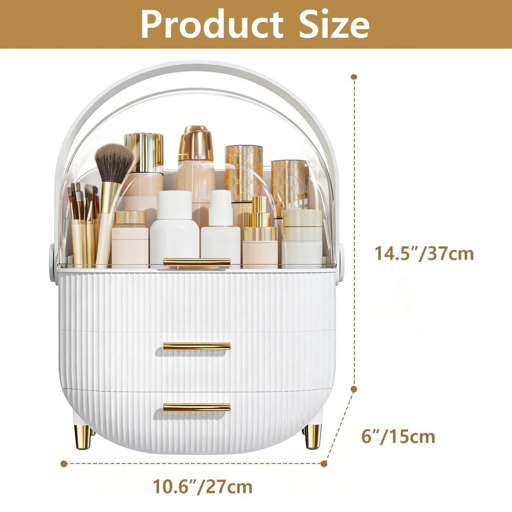 NestOrganix acrylic lid protects cosmetics from dust and moisture on the counter.